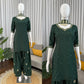Bottle Green Heavy Natural Crepe Suit Set with Thread Sequence and Pearl Work Farshi Palazzo