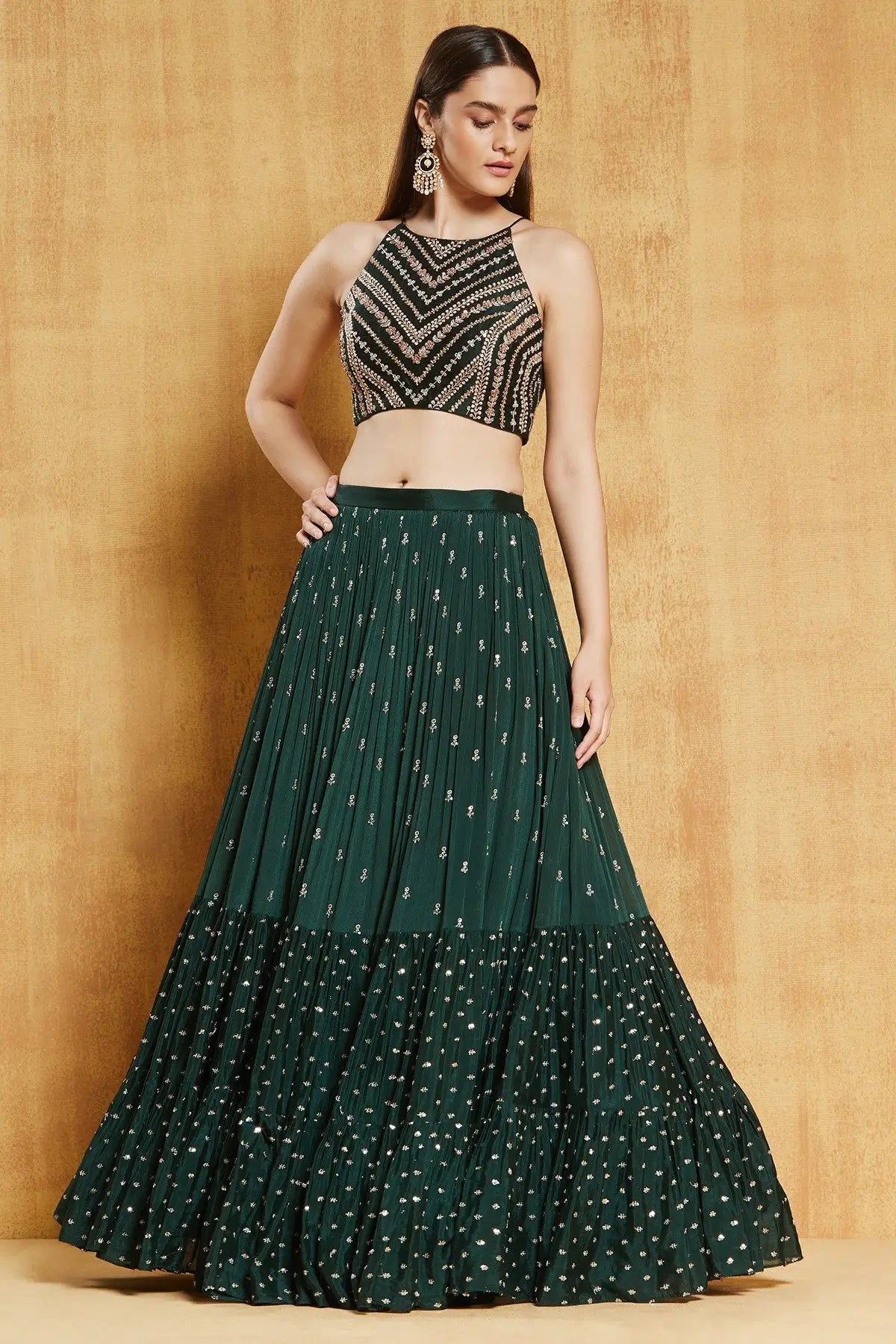 Bottle Green Sequin Lehenga