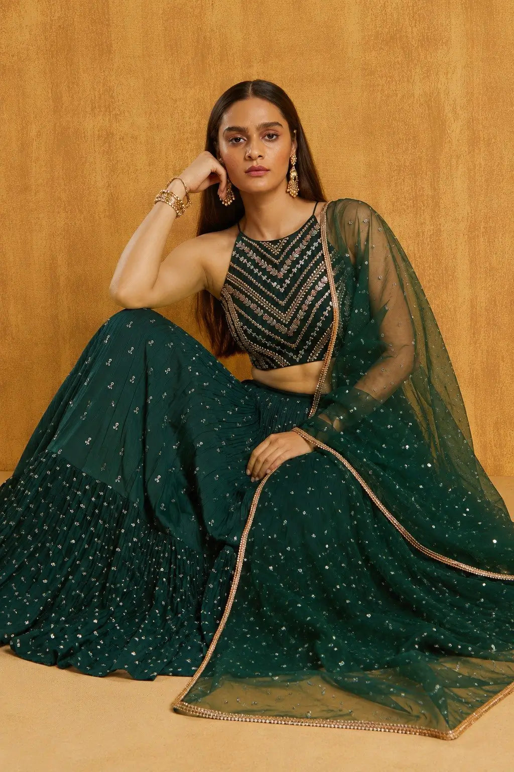 Bottle Green Sequin Lehenga