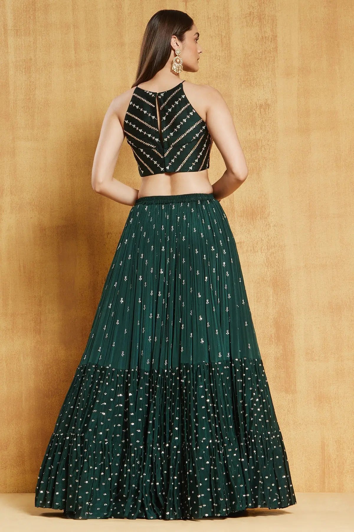 Bottle Green Sequin Lehenga
