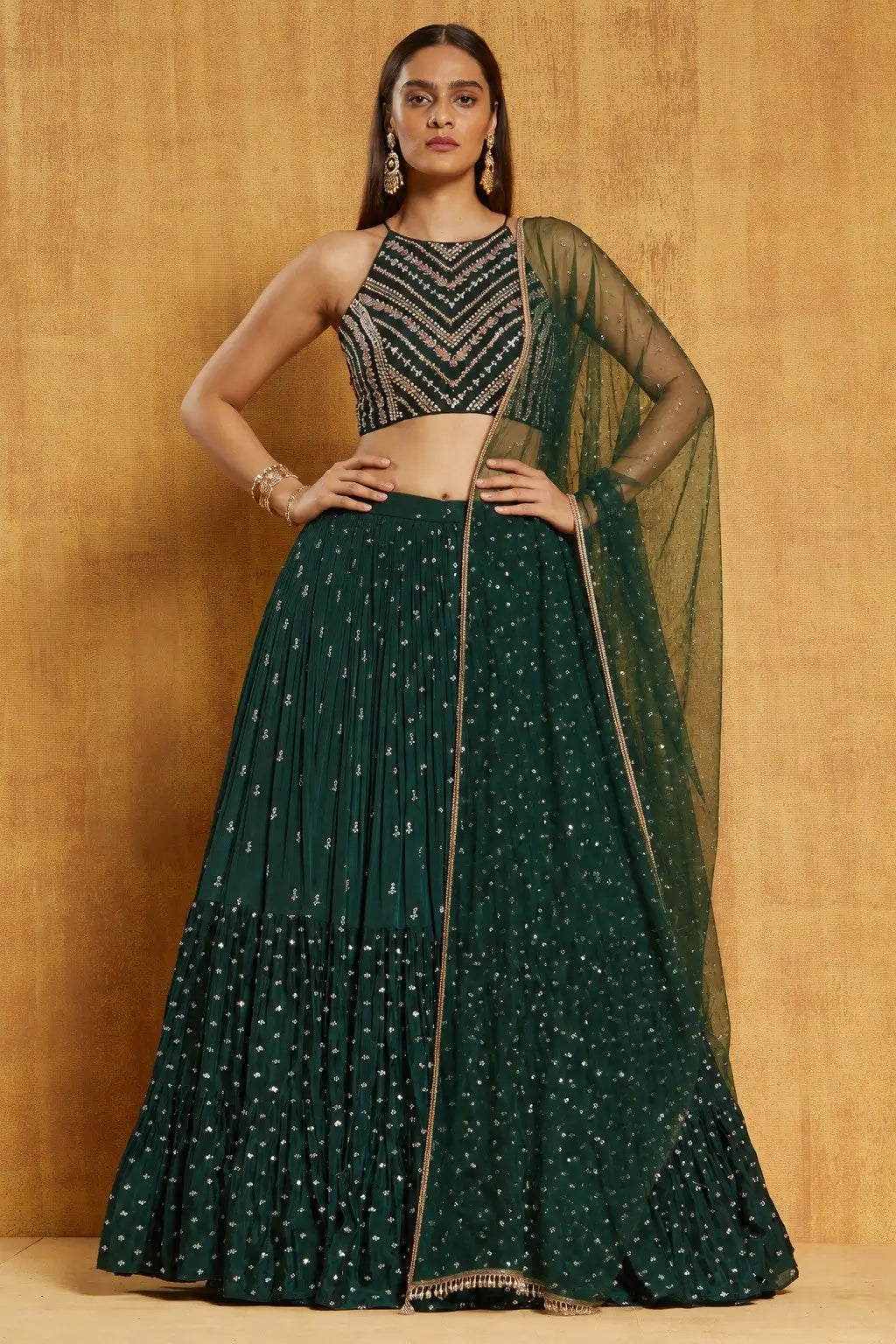 Bottle Green Sequin Lehenga
