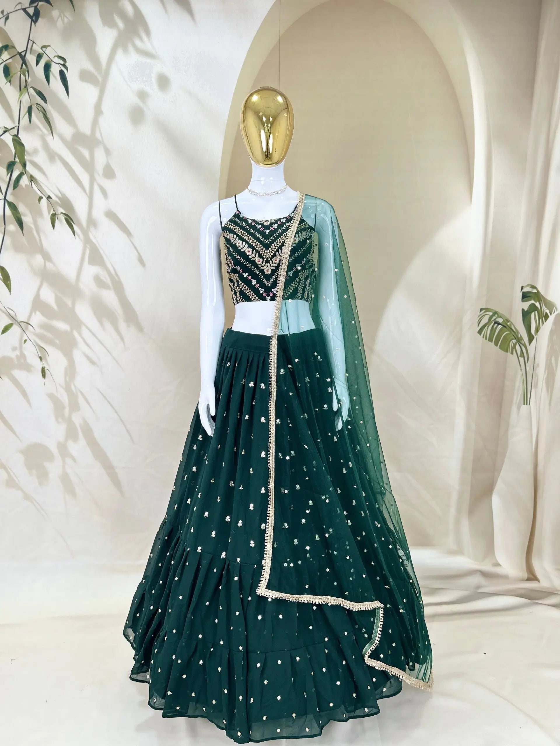 Bottle Green Sequin Lehenga