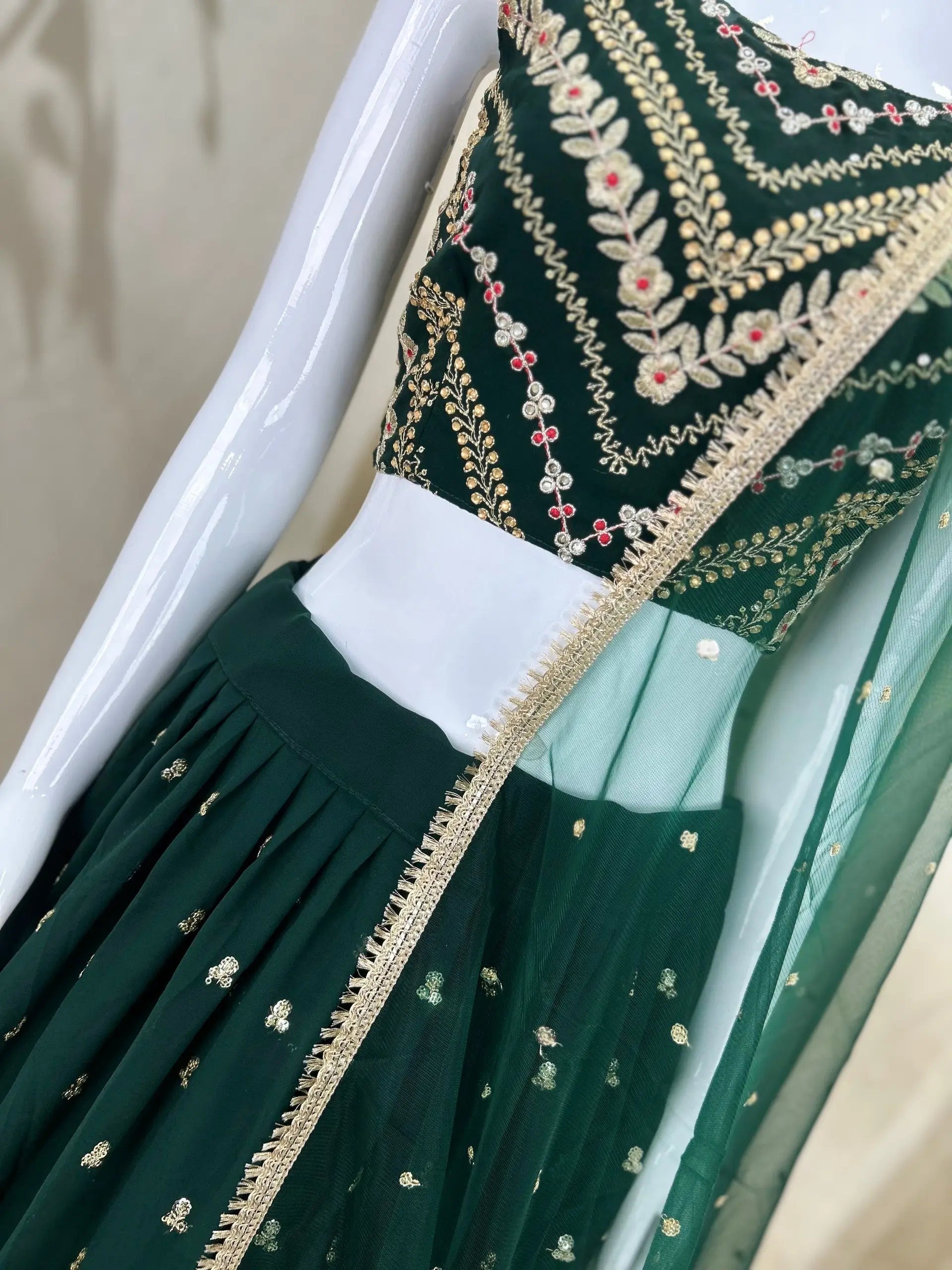 Bottle Green Sequin Lehenga