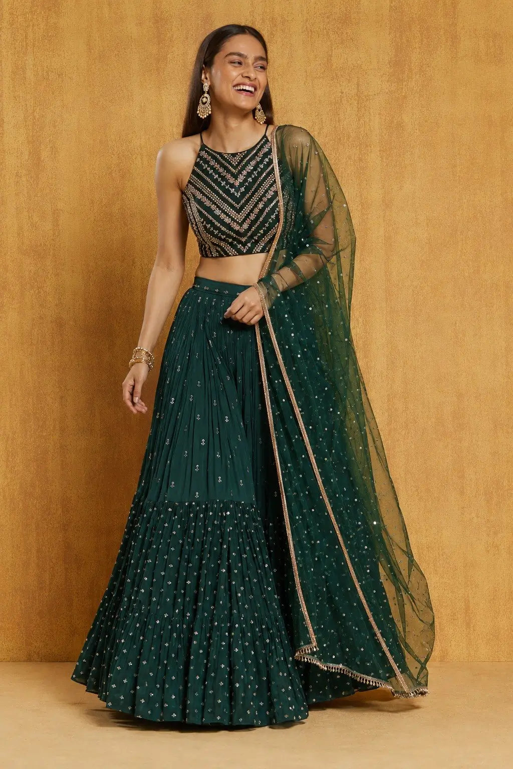 Bottle Green Sequin Lehenga