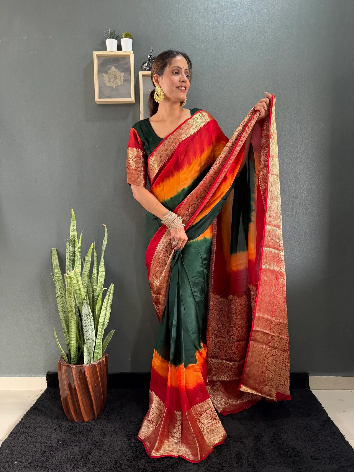 Bottle Green Shibori Gown