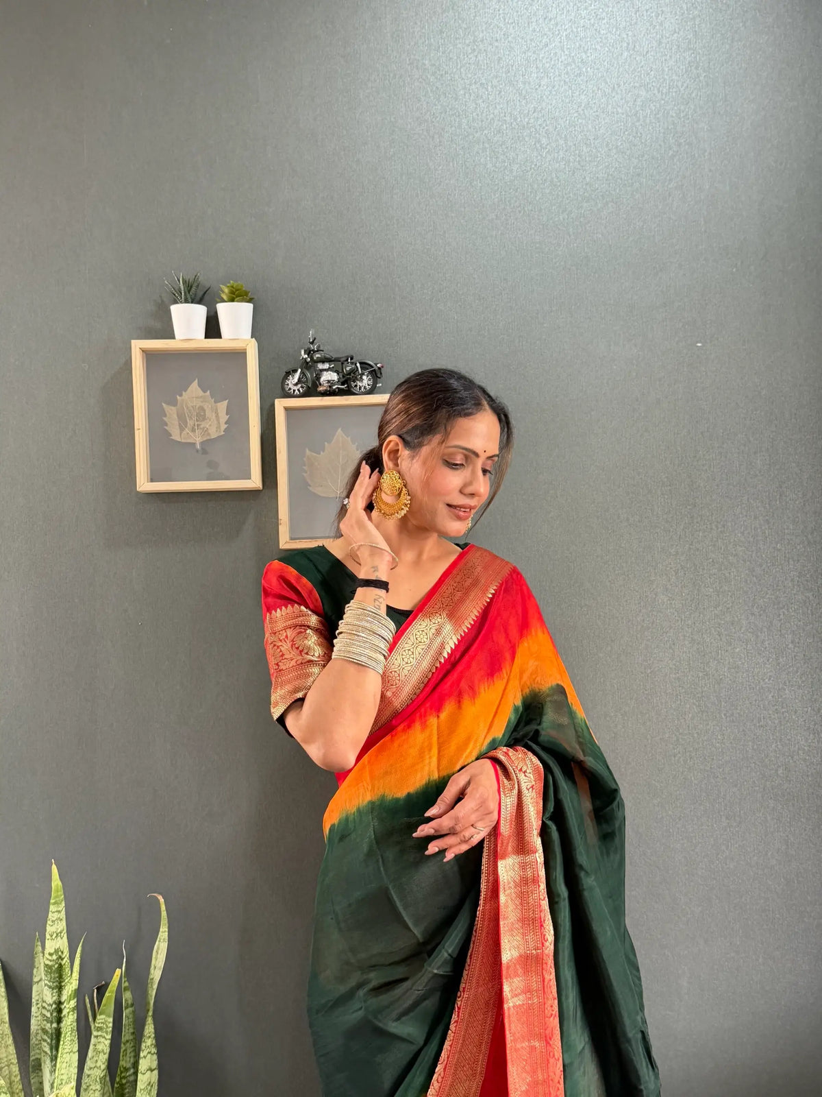 Bottle Green Shibori Gown