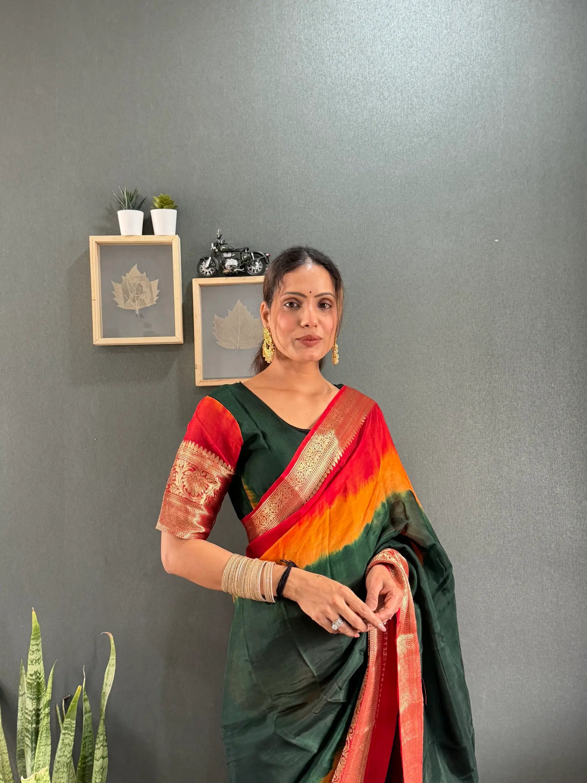 Bottle Green Shibori Gown