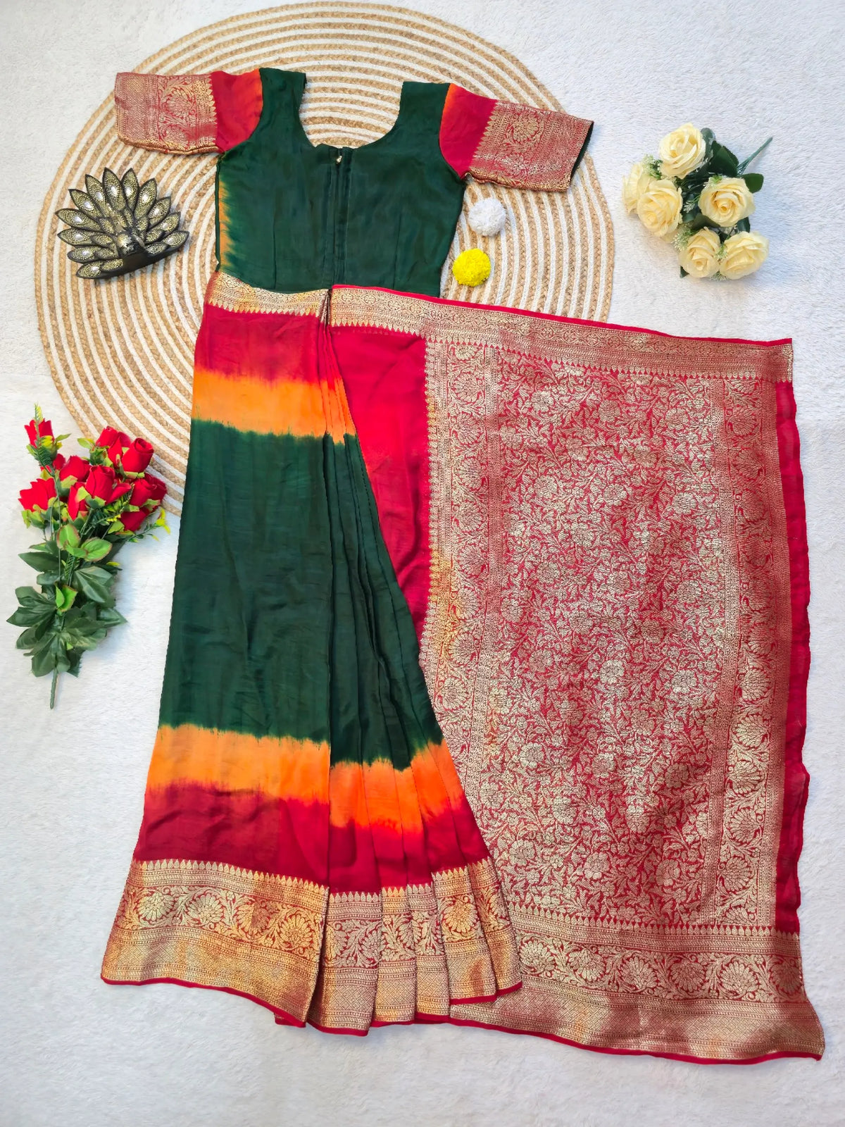 Bottle Green Shibori Gown