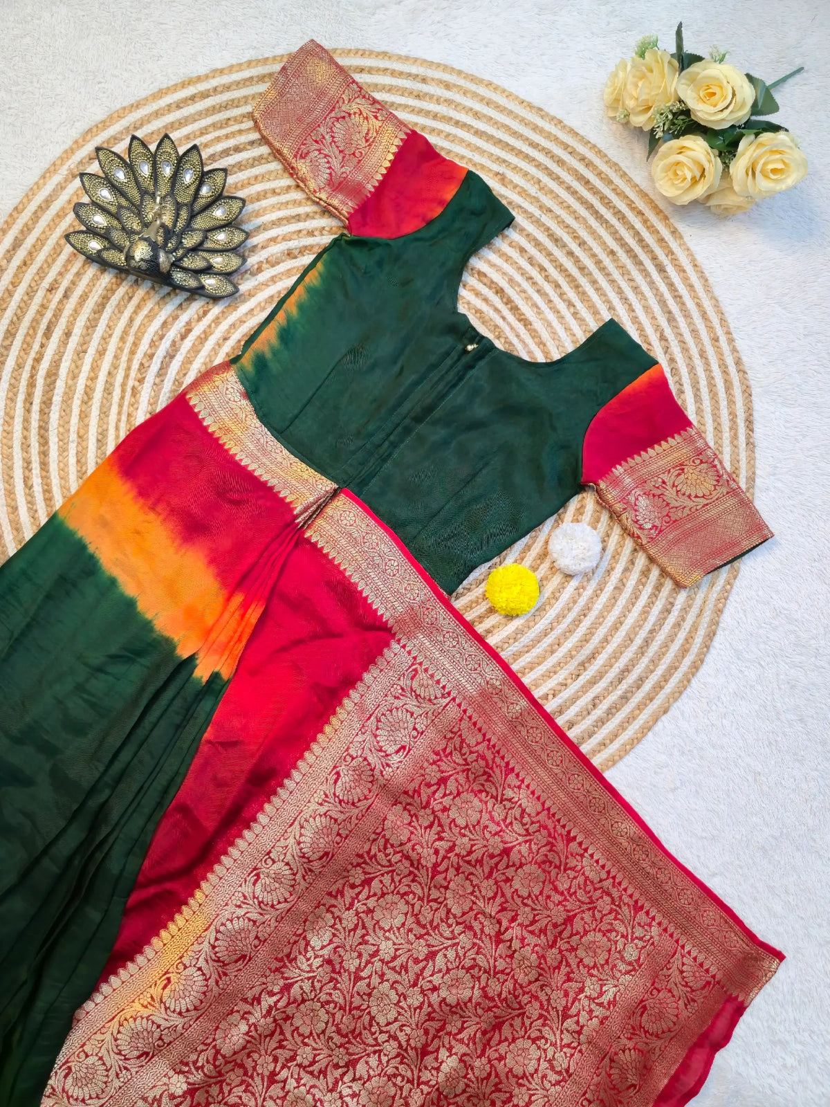 Bottle Green Shibori Gown