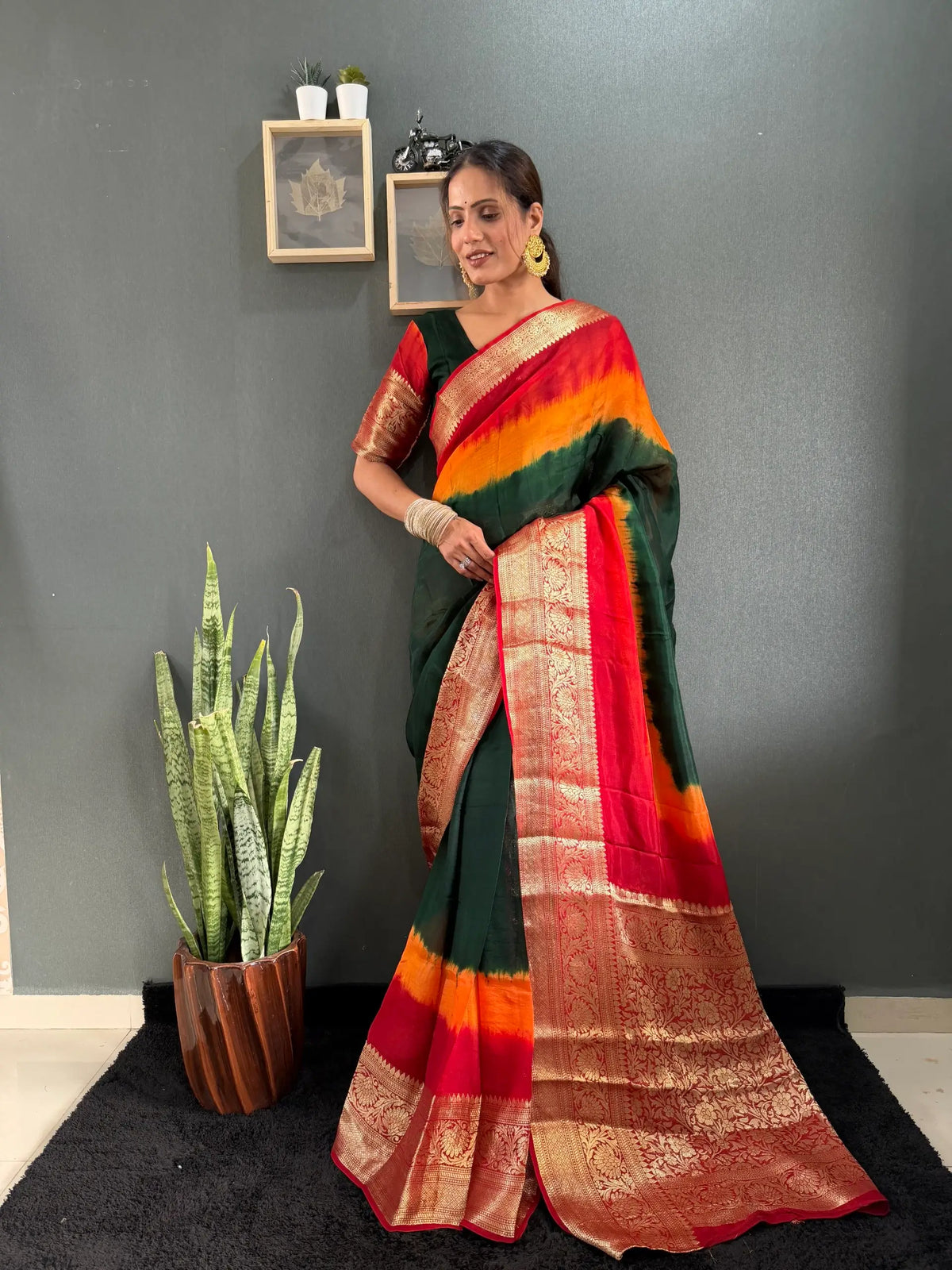 Bottle Green Shibori Gown
