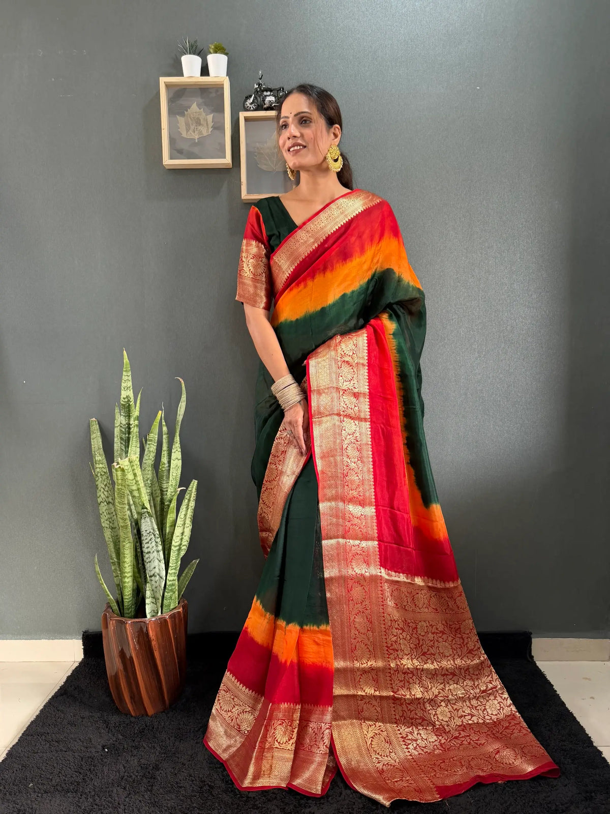 Bottle Green Shibori Gown