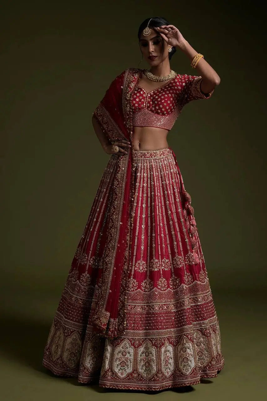 Bridal Embroidered Silk Lehenga Set with Dupatta for Wedding and Festive Wear