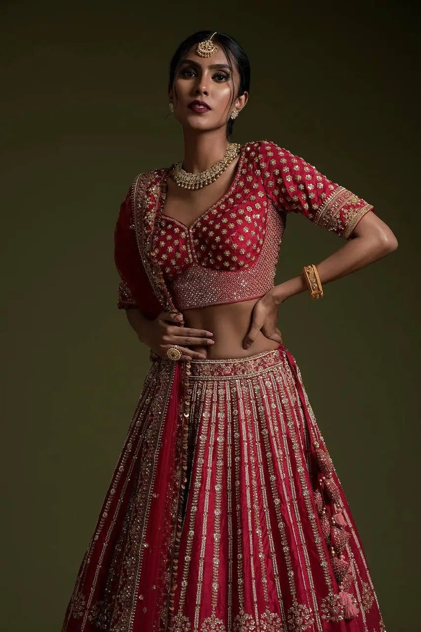 Bridal Embroidered Silk Lehenga Set with Dupatta for Wedding and Festive Wear