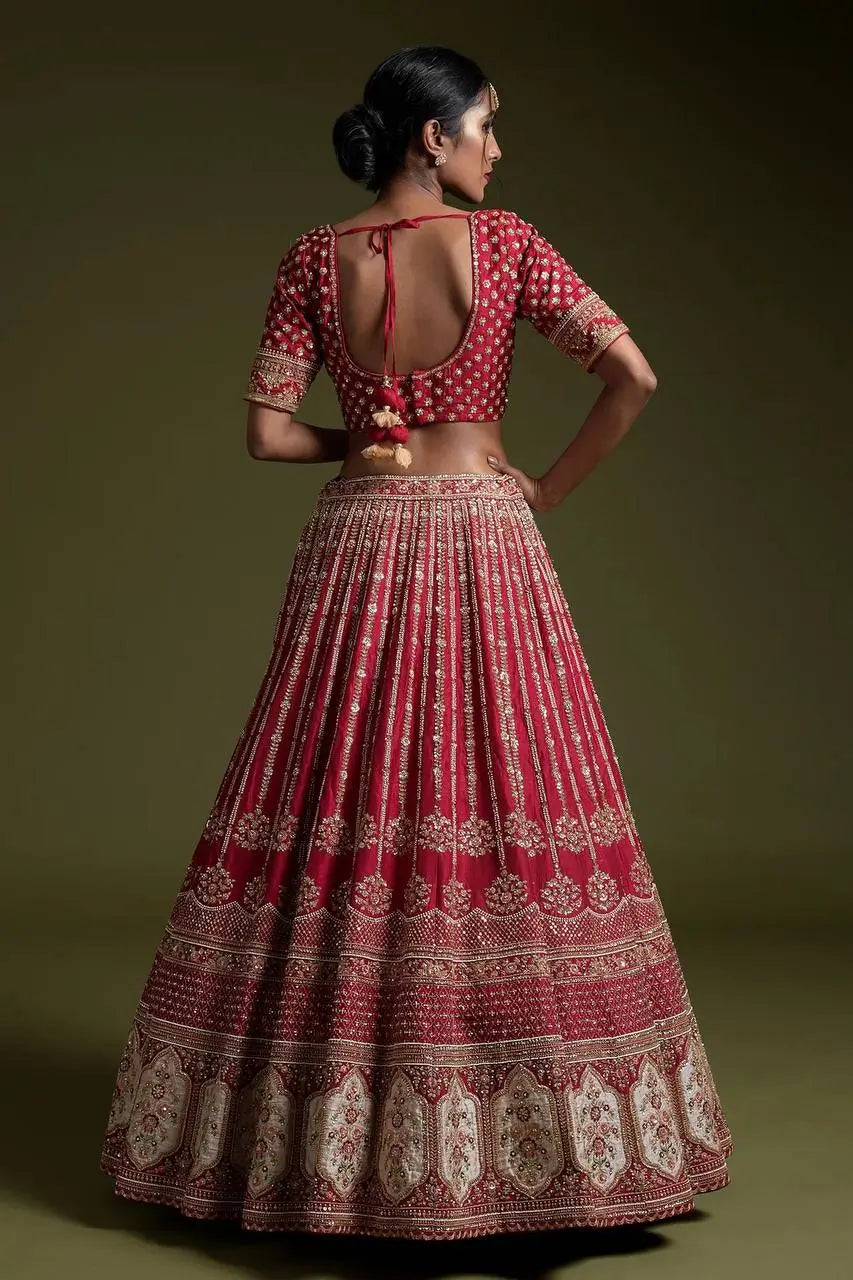 Bridal Embroidered Silk Lehenga Set with Dupatta for Wedding and Festive Wear