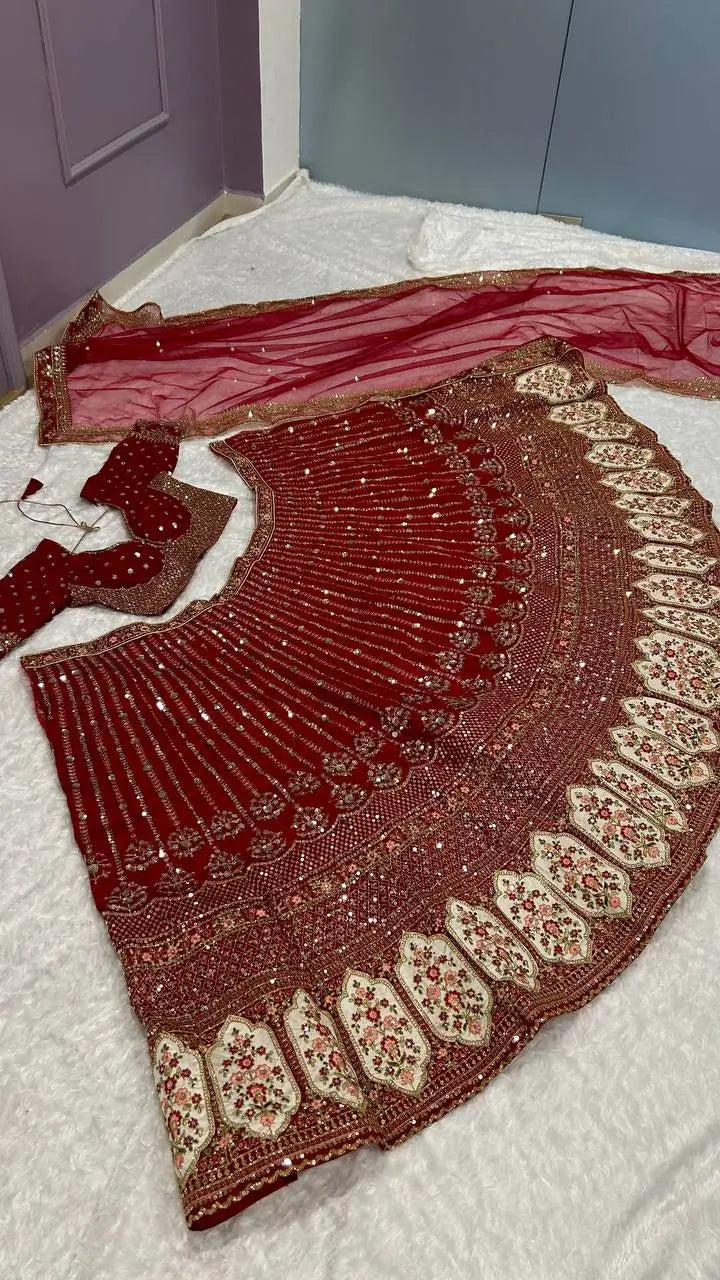 Bridal Embroidered Silk Lehenga Set with Dupatta for Wedding and Festive Wear