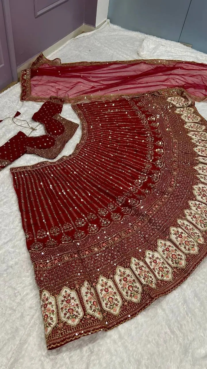Bridal Embroidered Silk Lehenga Set with Dupatta for Wedding and Festive Wear