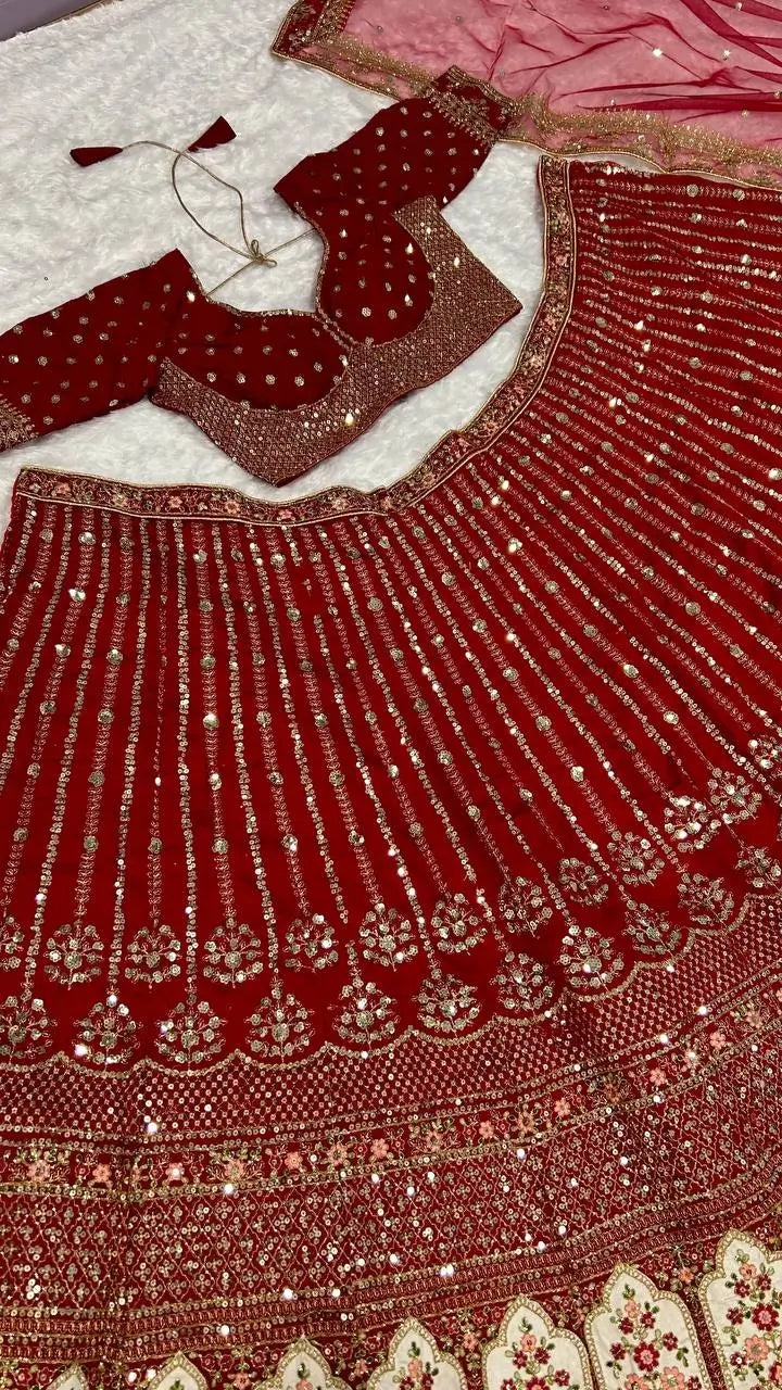 Bridal Embroidered Silk Lehenga Set with Dupatta for Wedding and Festive Wear
