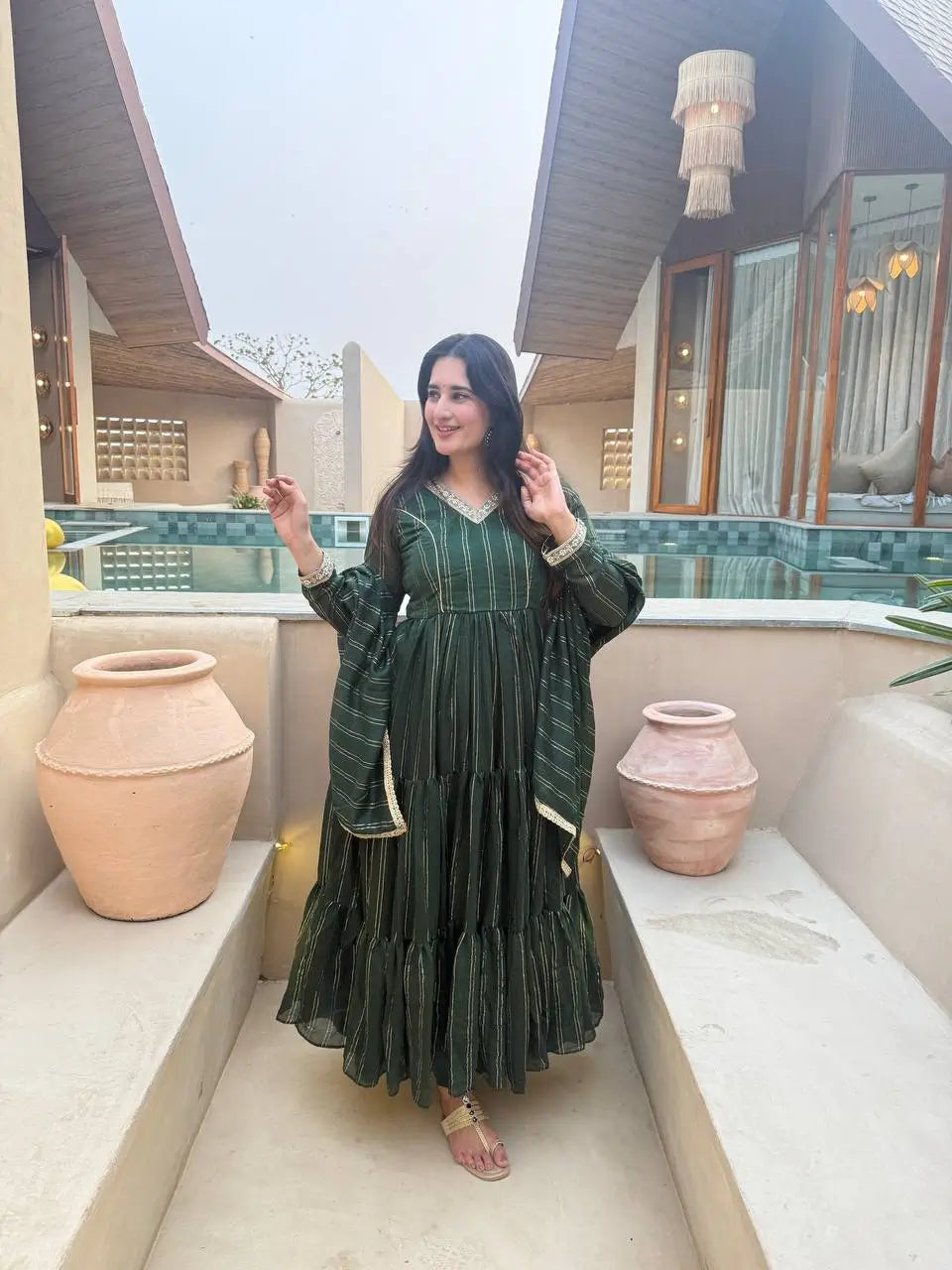 Brocade Tiered Anarkali Gown