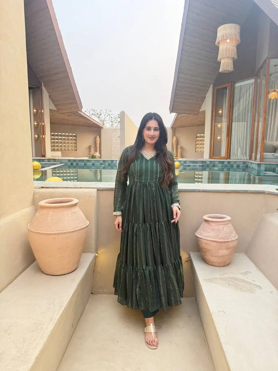 Brocade Tiered Anarkali Gown