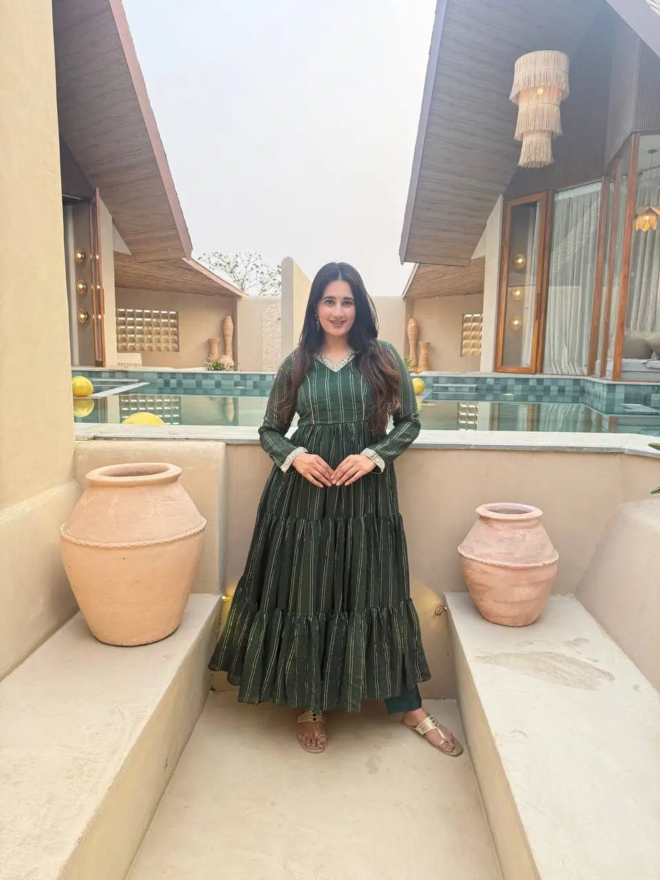 Brocade Tiered Anarkali Gown