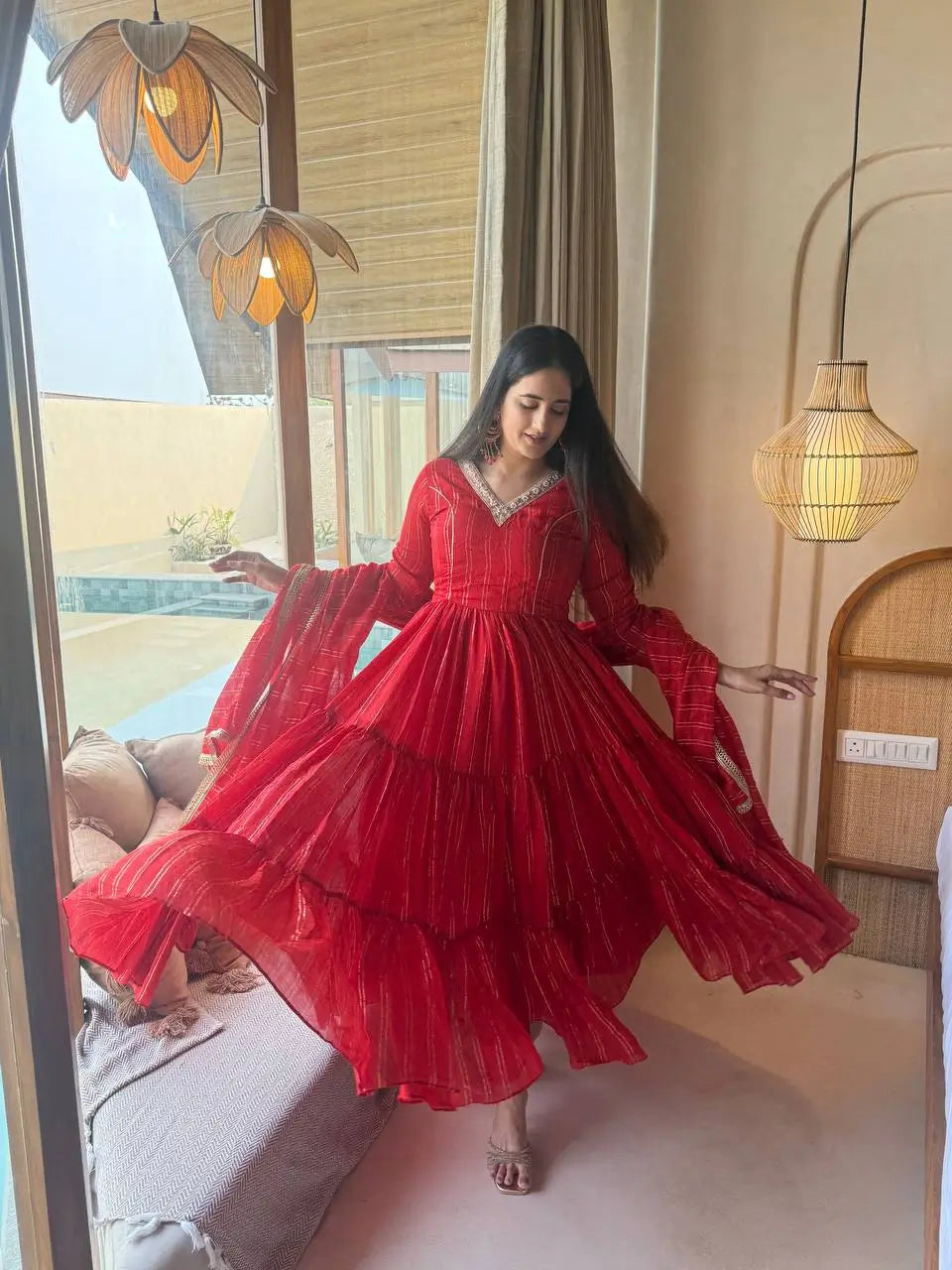 Brocade Tiered Anarkali Gown