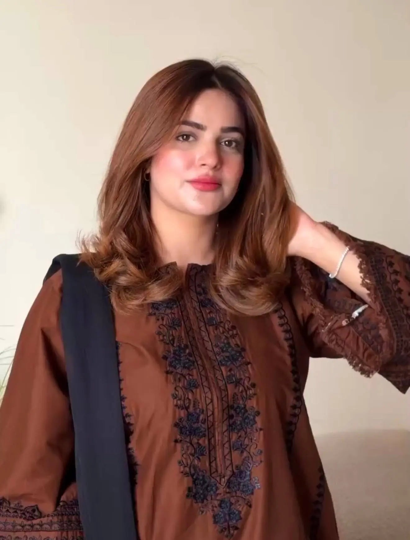 Brown Roman Silk Kurta Set with Dupatta
