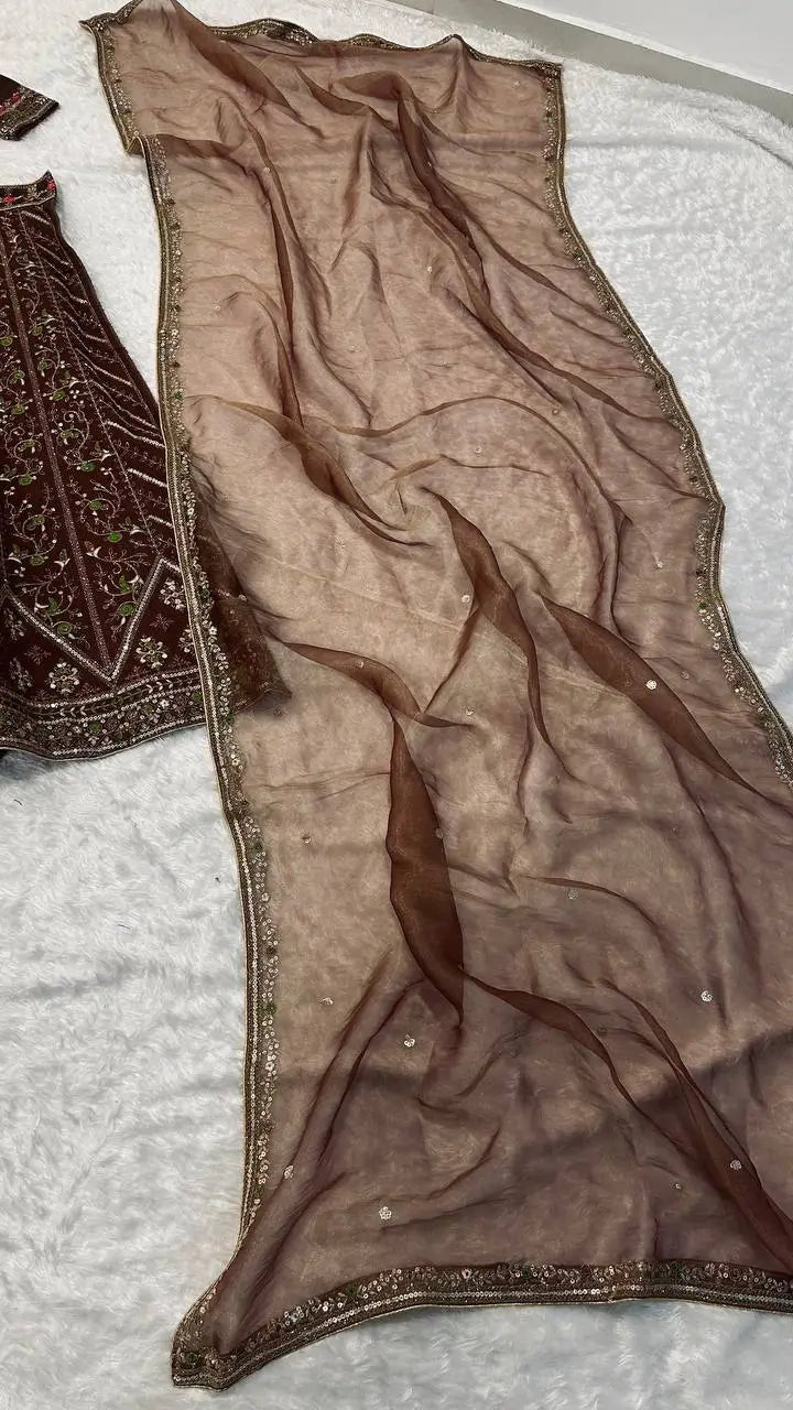 Brown Thai Silk Lehenga with Dori Work