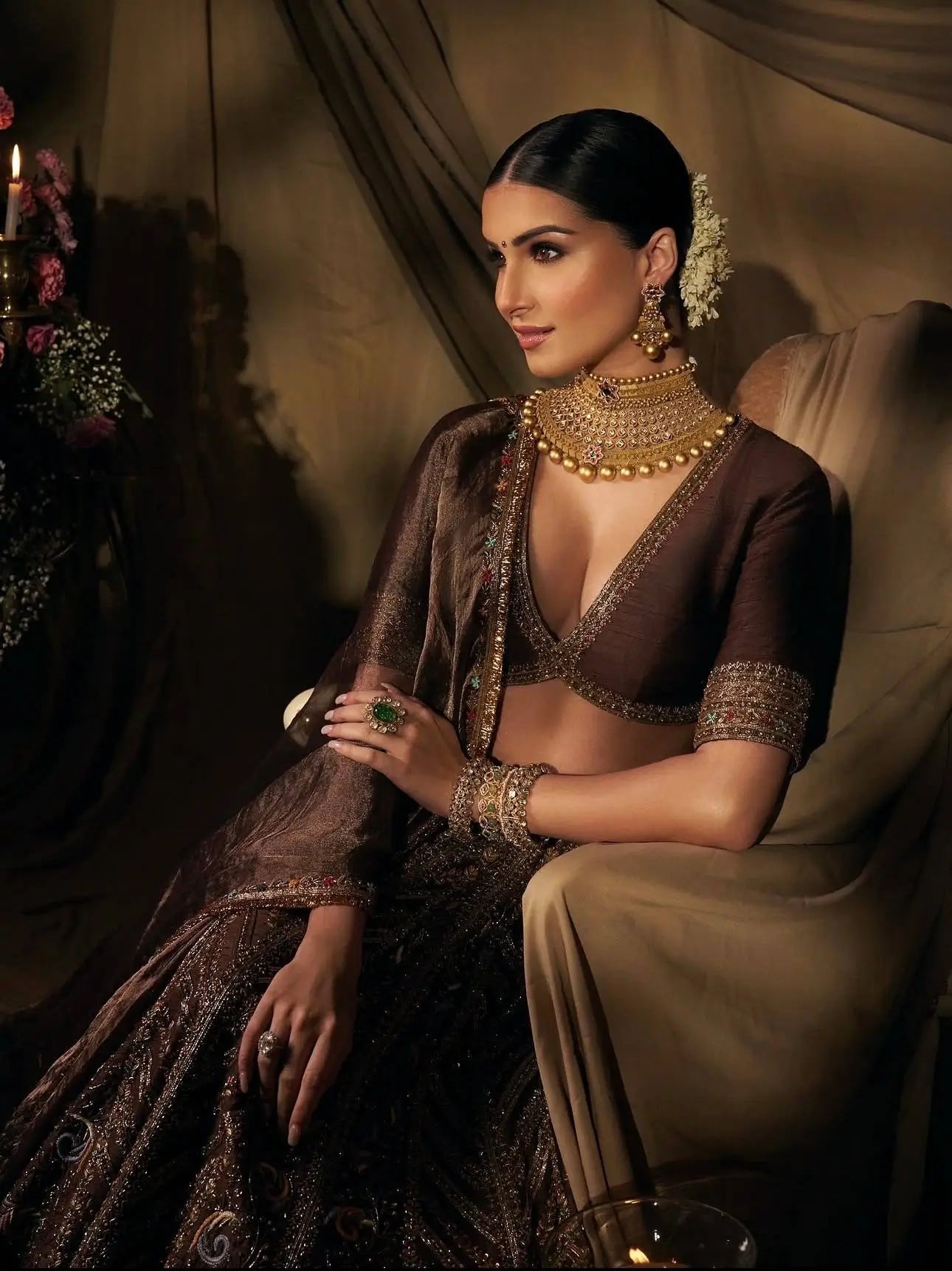 Brown Thai Silk Lehenga with Dori Work