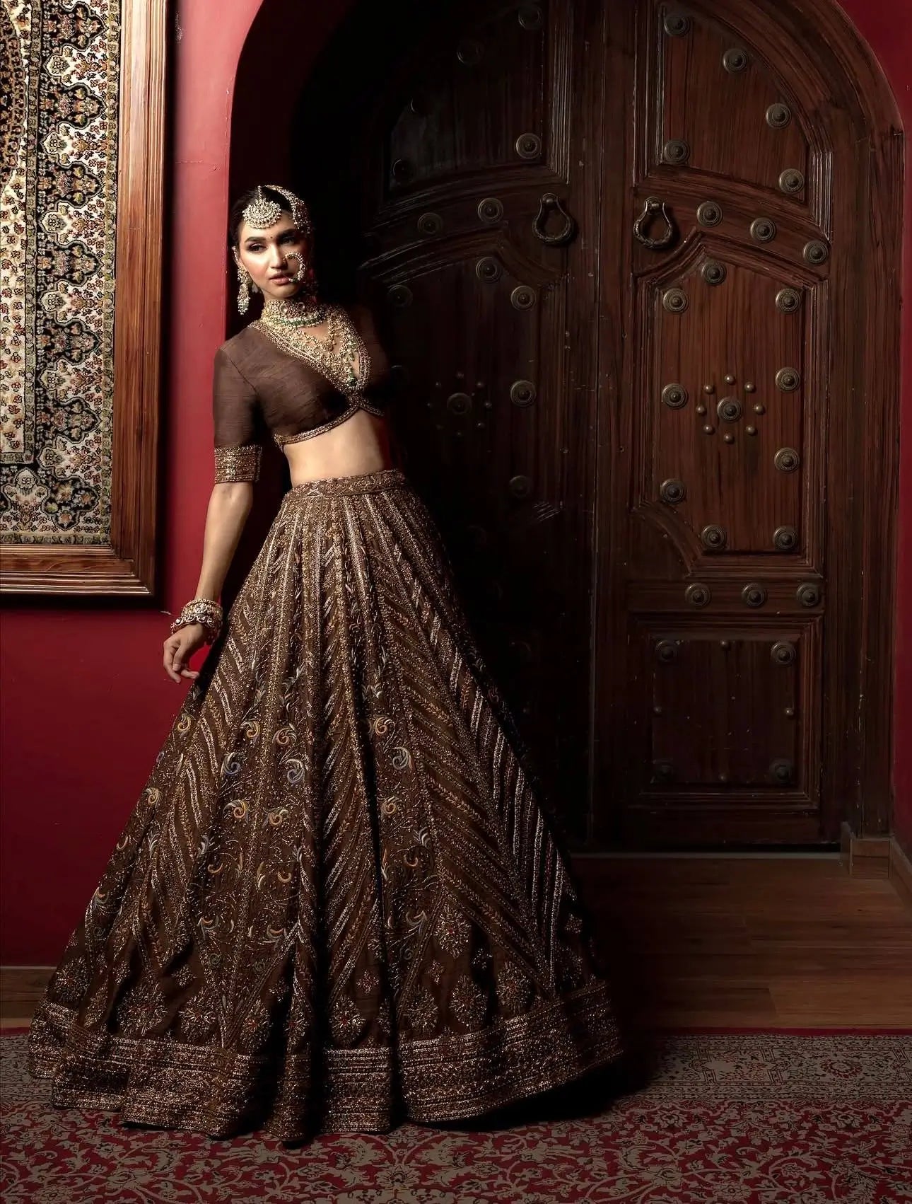 Brown Thai Silk Lehenga with Dori Work
