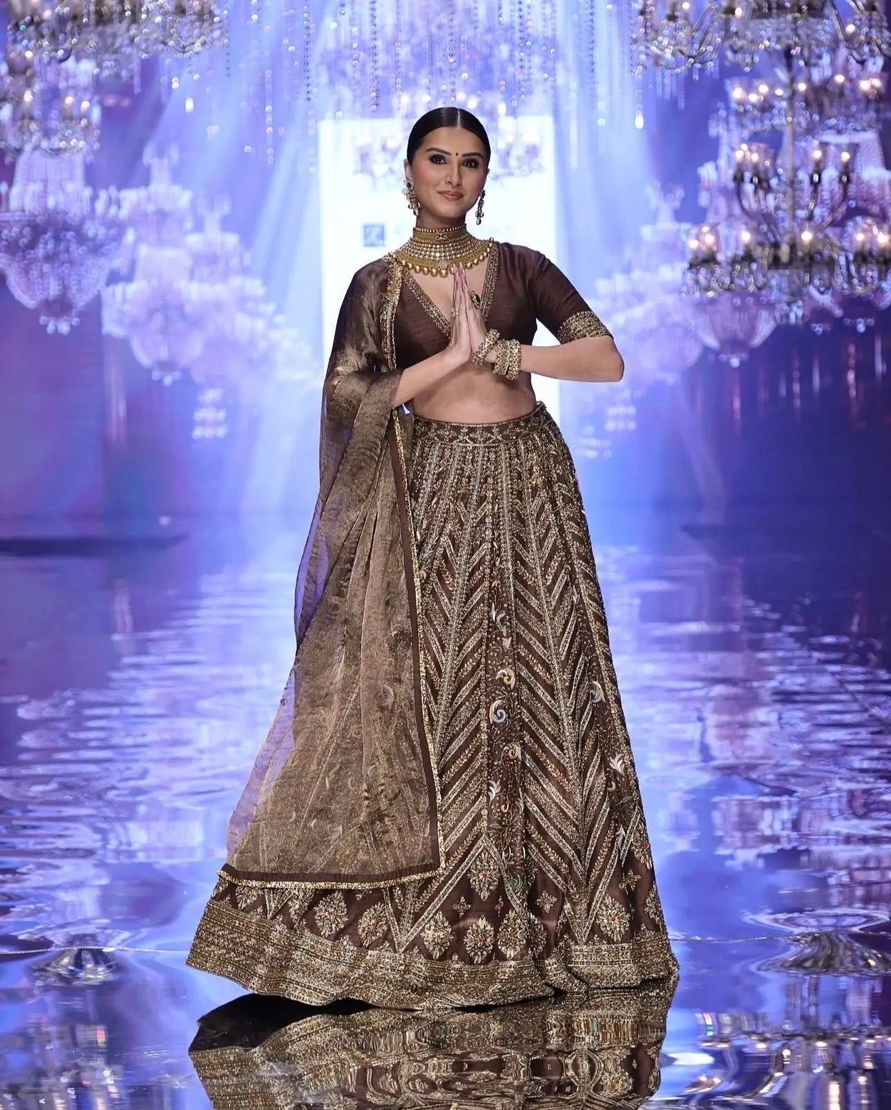 Brown Thai Silk Lehenga with Dori Work