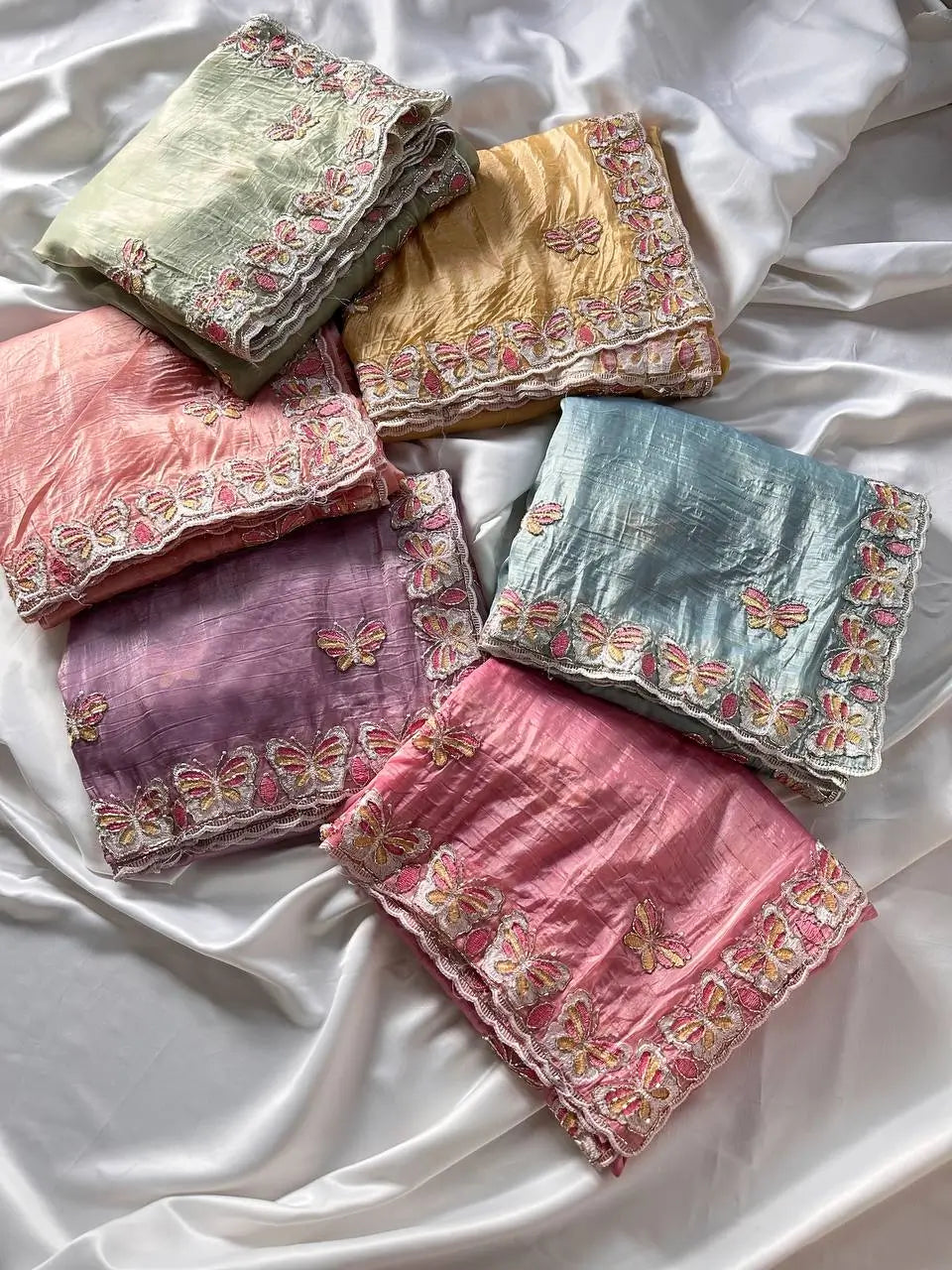 Butterfly Motif Crushed Organza Embroidered Saree