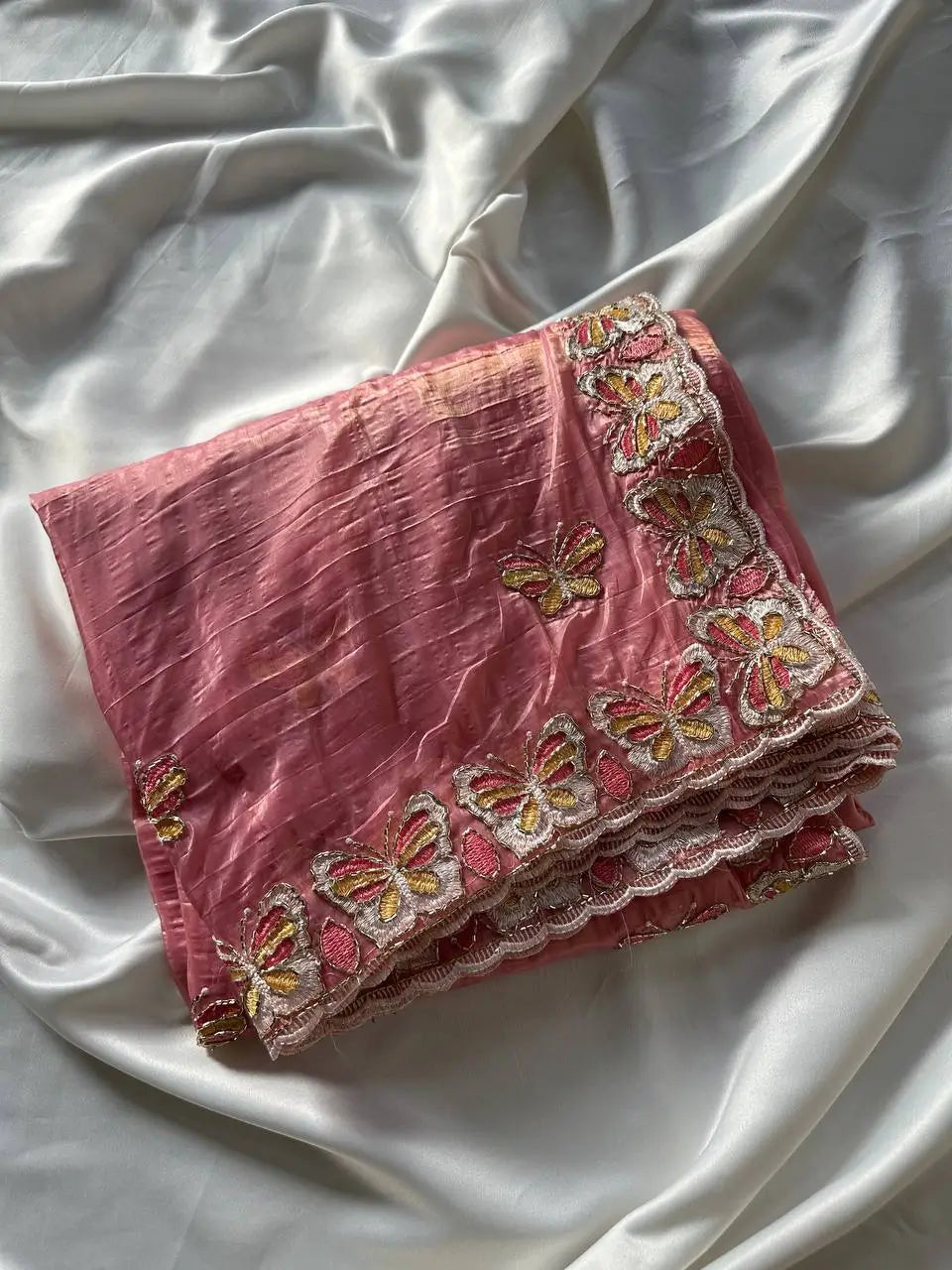 Butterfly Motif Crushed Organza Embroidered Saree