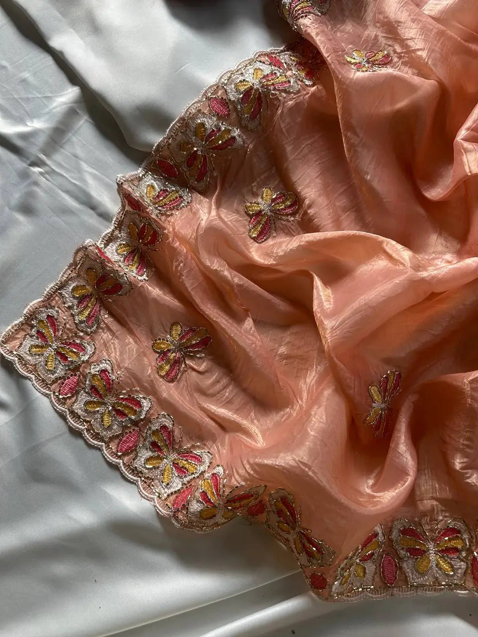 Butterfly Motif Crushed Organza Embroidered Saree