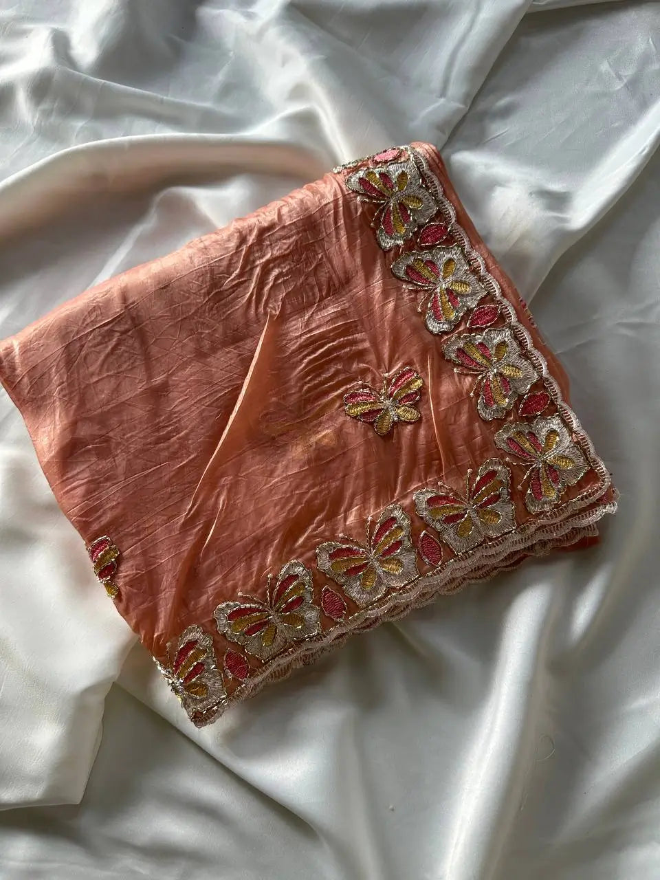 Butterfly Motif Crushed Organza Embroidered Saree