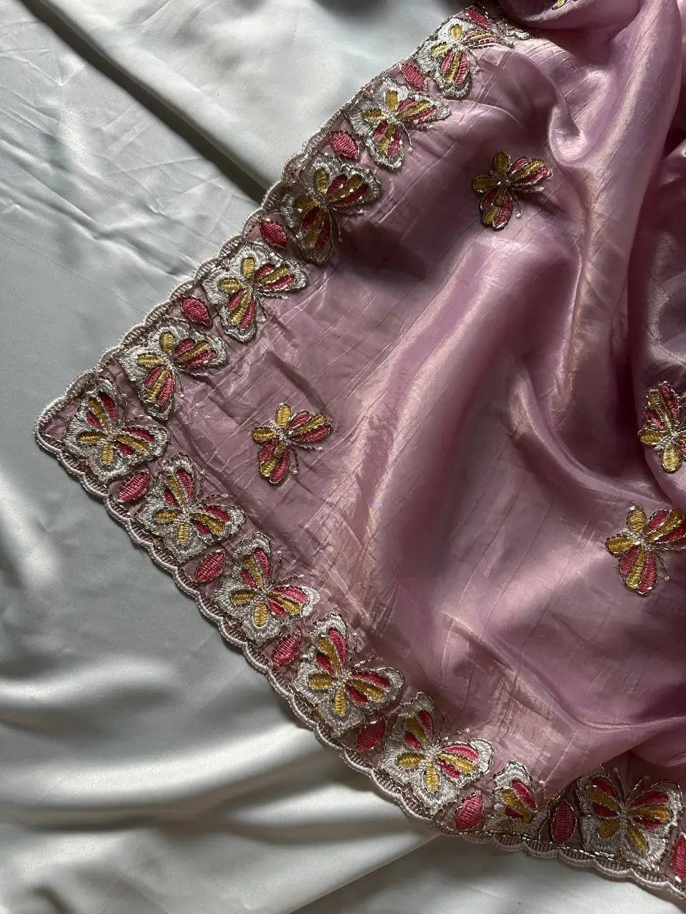 Butterfly Motif Crushed Organza Embroidered Saree