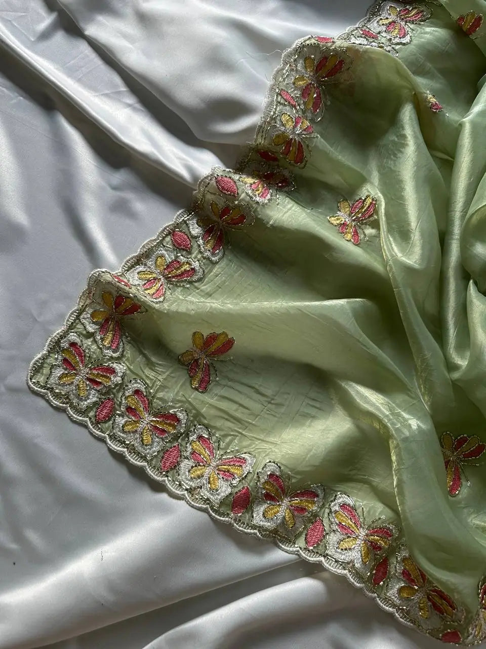 Butterfly Motif Crushed Organza Embroidered Saree