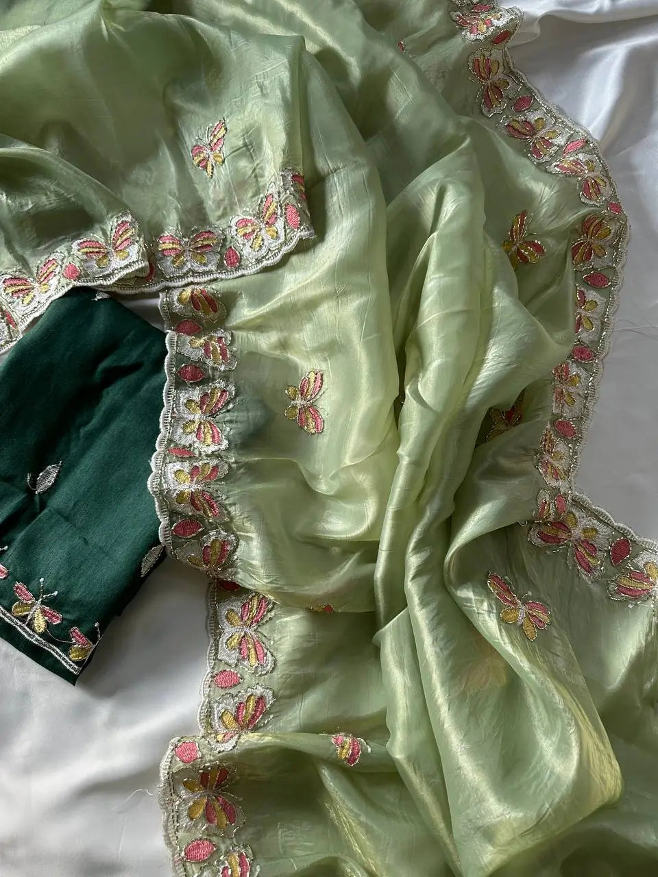 Butterfly Motif Crushed Organza Embroidered Saree