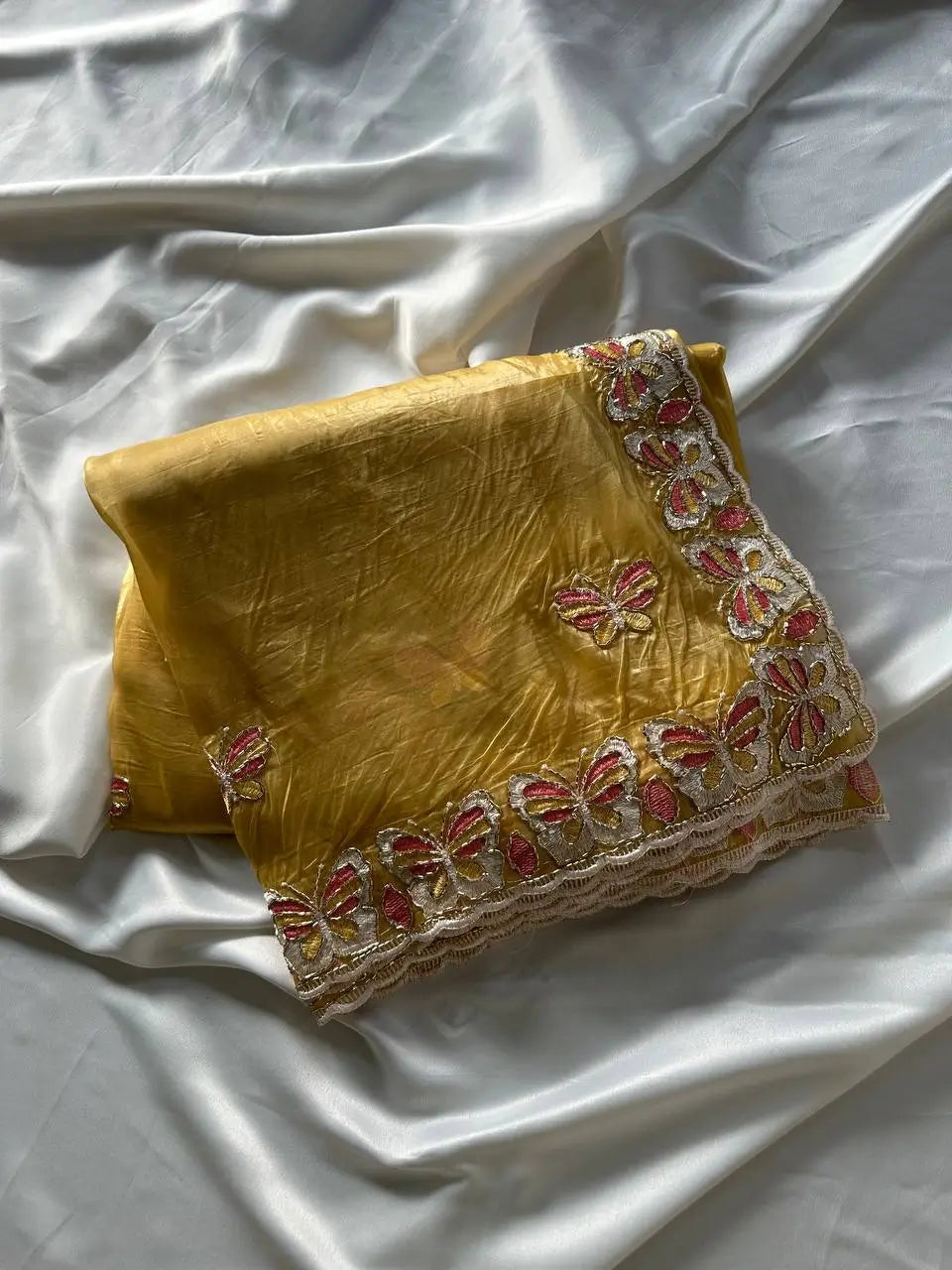 Butterfly Motif Crushed Organza Embroidered Saree