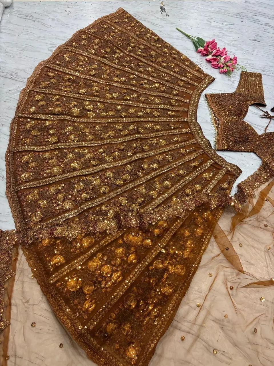 Butterfly Net Bridal Lehenga with Heavy Glass Sequins for Weddings Receptions and Festive Party Wear