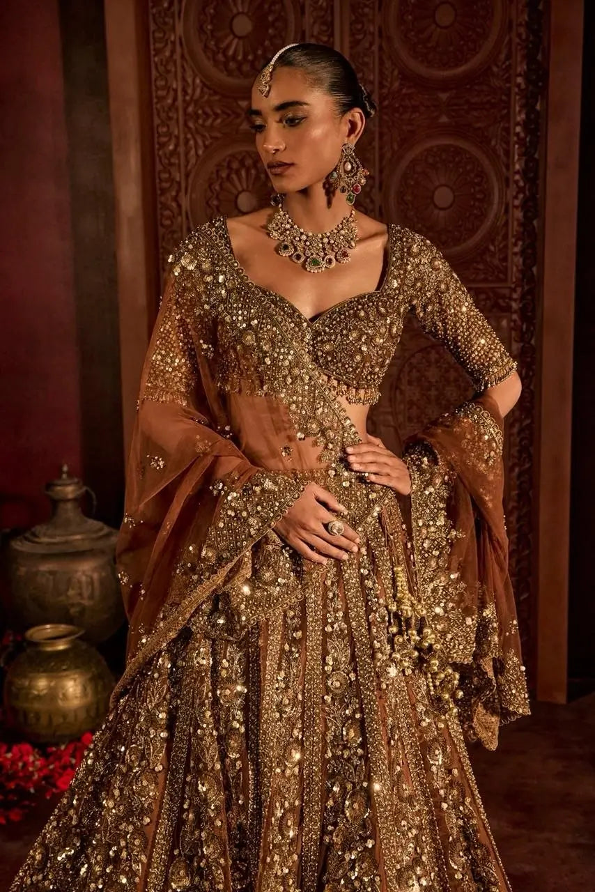 Butterfly Net Bridal Lehenga with Heavy Glass Sequins for Weddings Receptions and Festive Party Wear