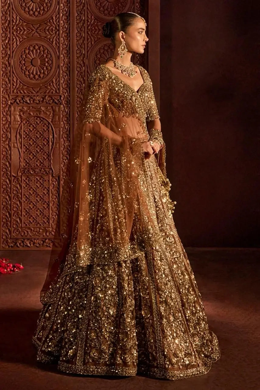 Butterfly Net Bridal Lehenga with Heavy Glass Sequins for Weddings Receptions and Festive Party Wear