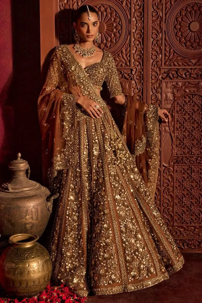 Butterfly Net Bridal Lehenga with Heavy Glass Sequins for Weddings Receptions and Festive Party Wear