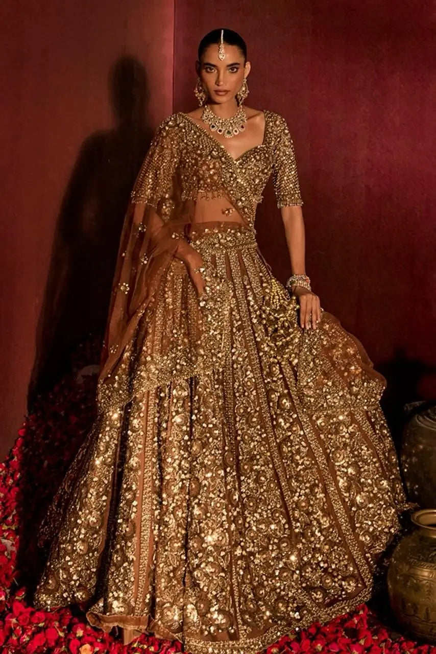 Butterfly Net Bridal Lehenga with Heavy Glass Sequins for Weddings Receptions and Festive Party Wear