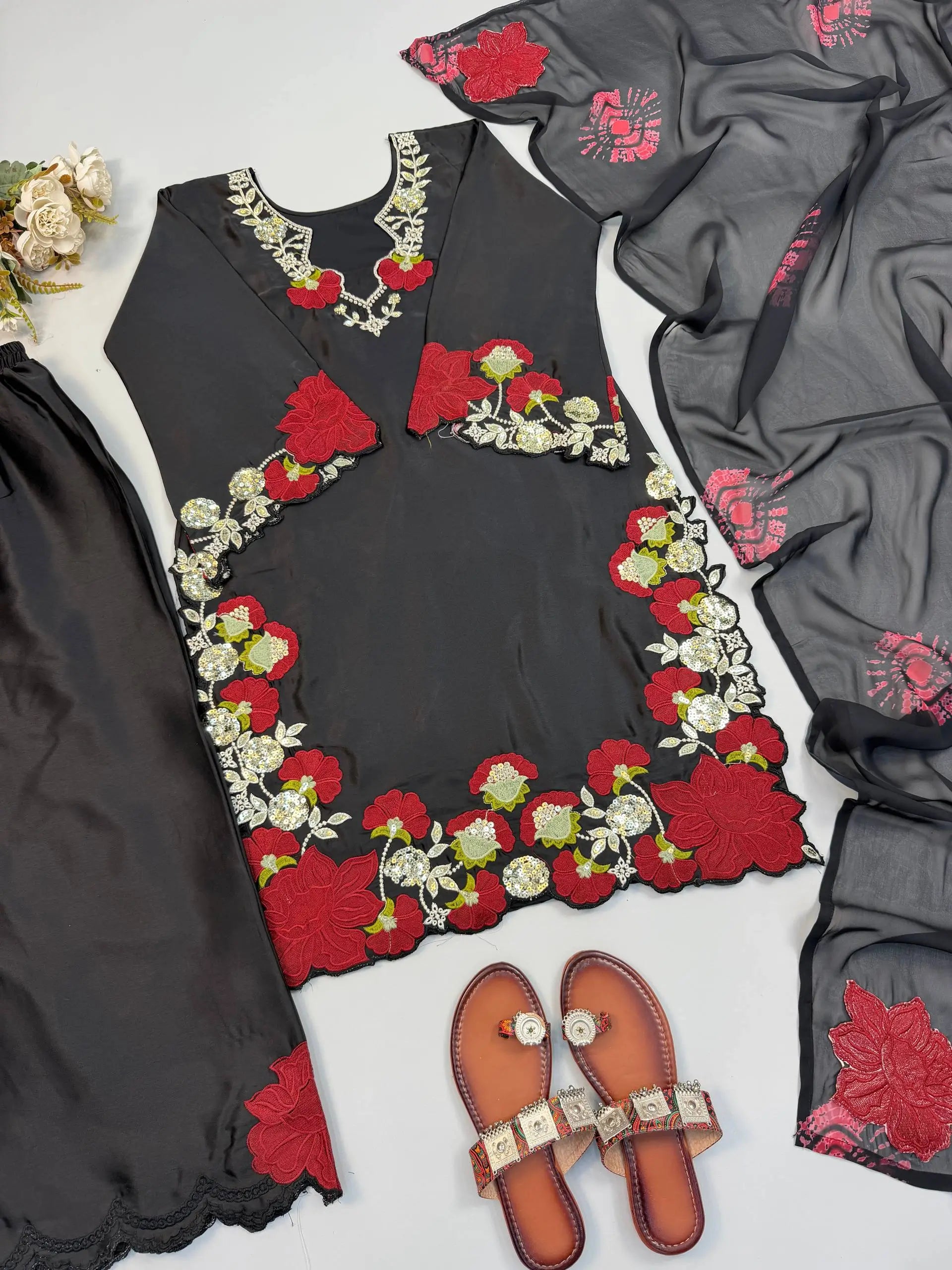 Champagne Applique Kurta Set