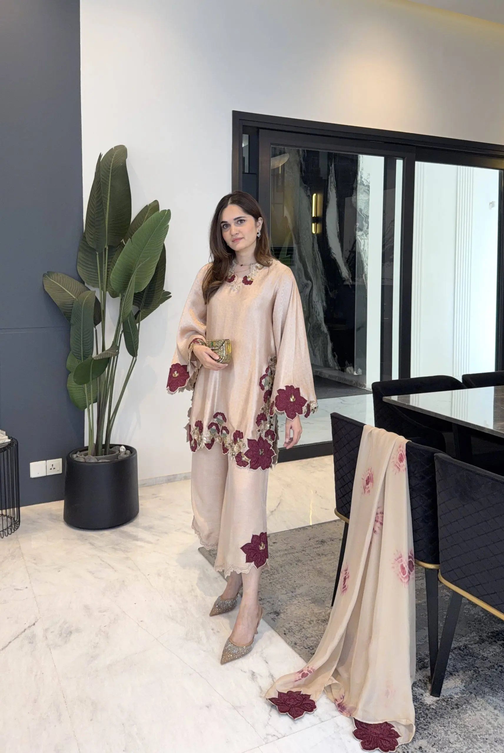Champagne Applique Kurta Set