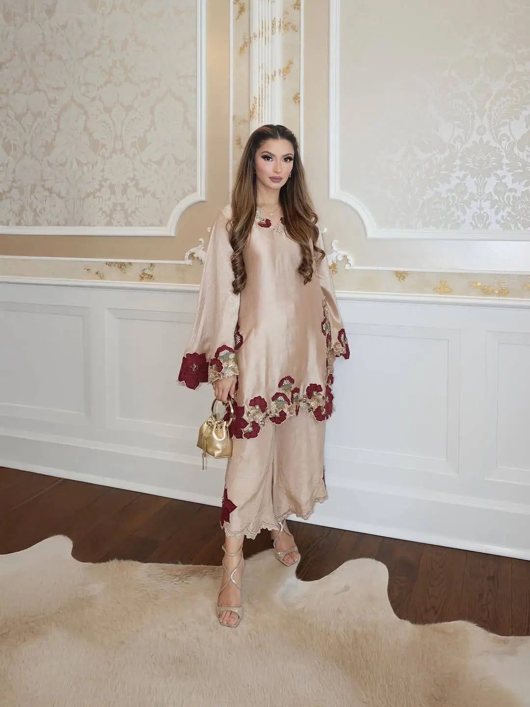 Champagne Applique Kurta Set