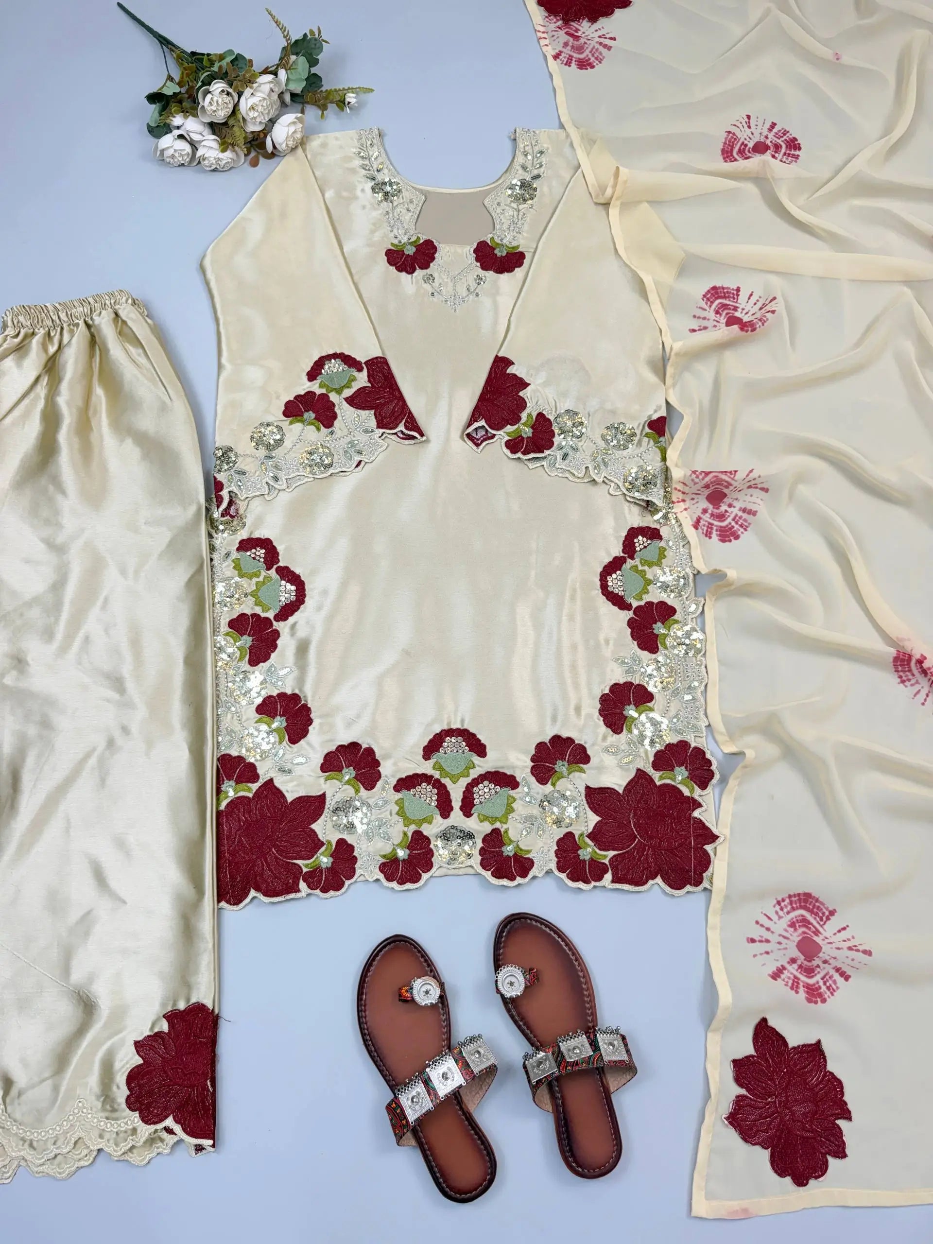 Champagne Applique Kurta Set