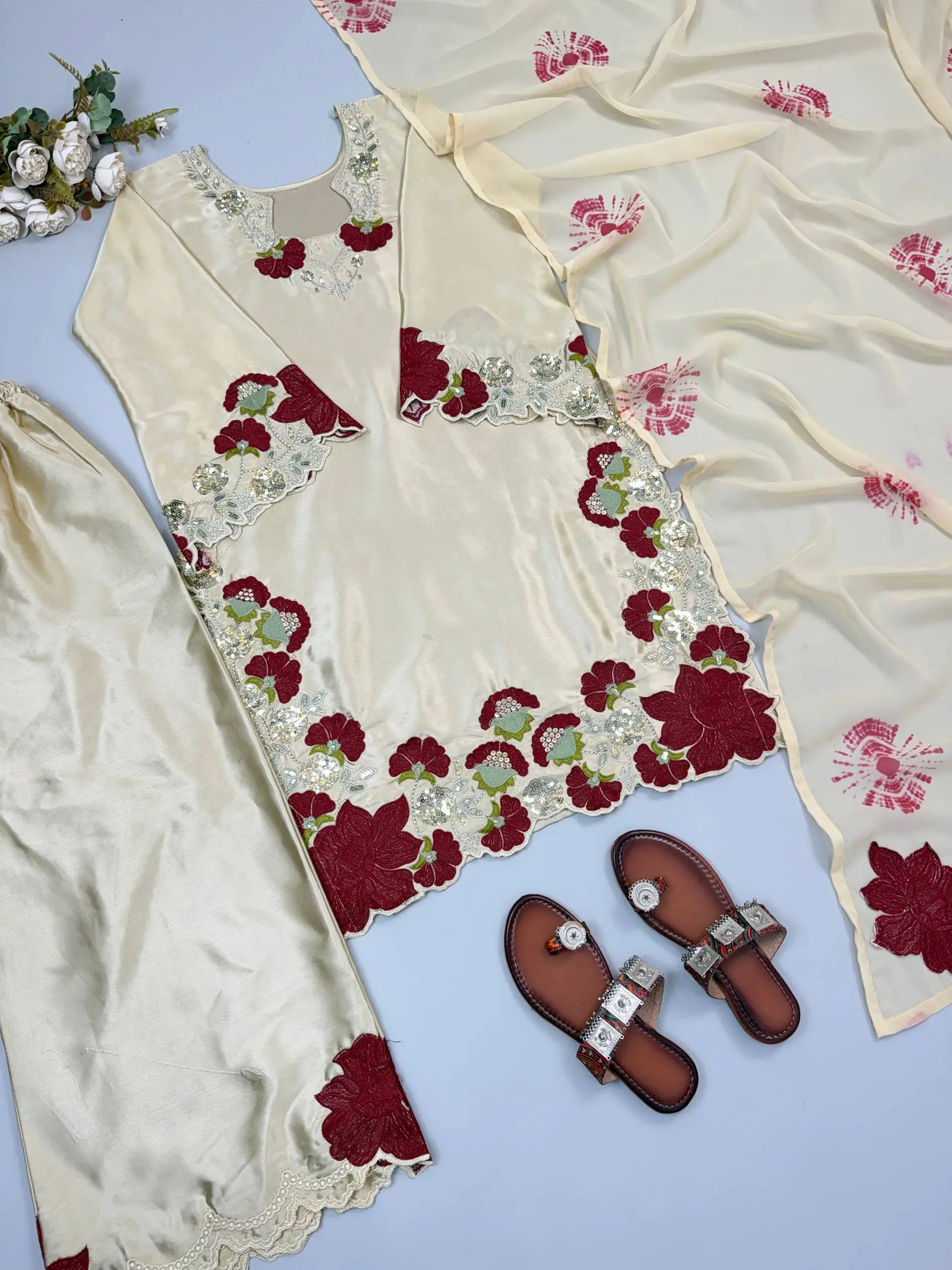 Champagne Applique Kurta Set