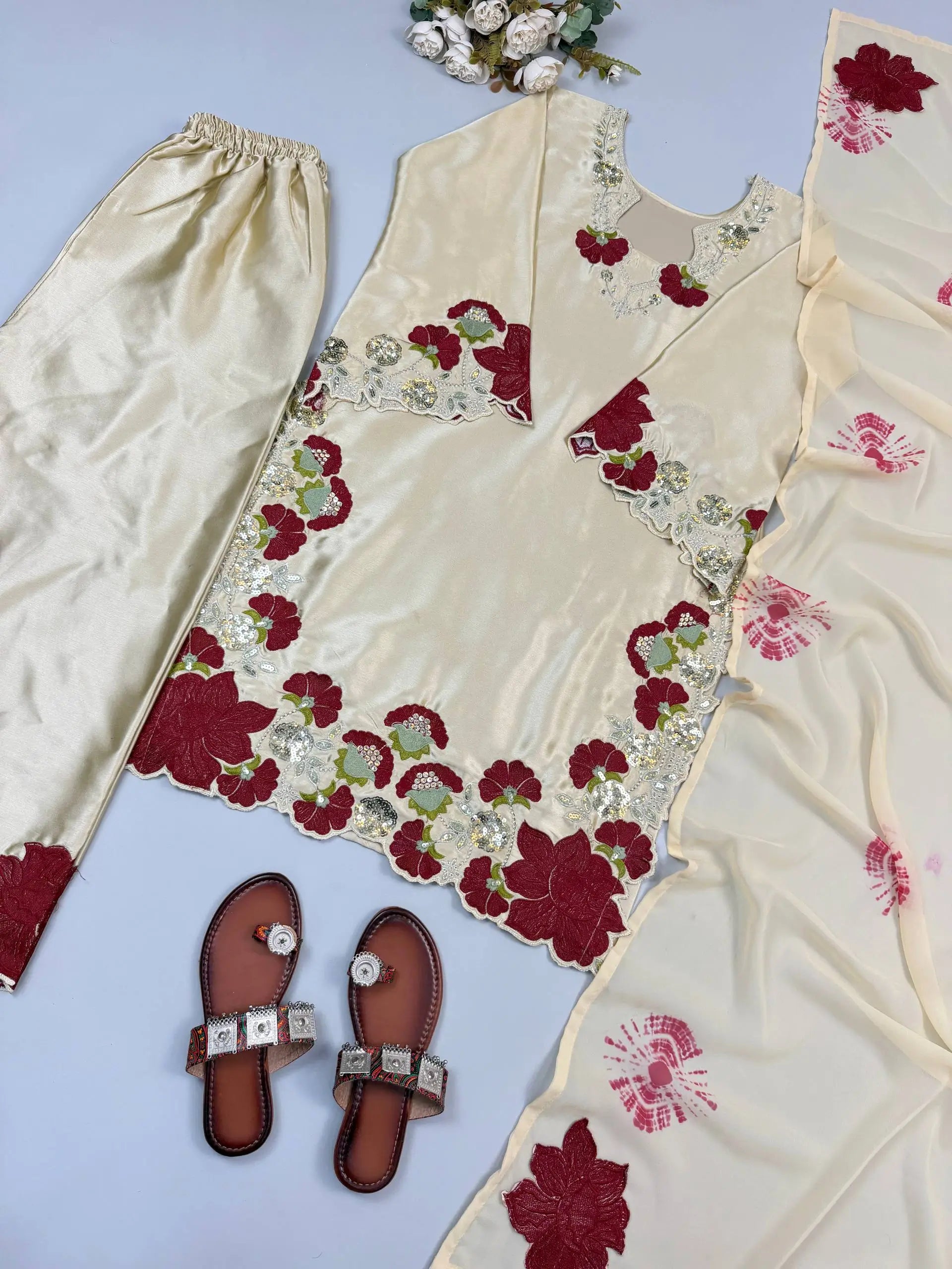 Champagne Applique Kurta Set