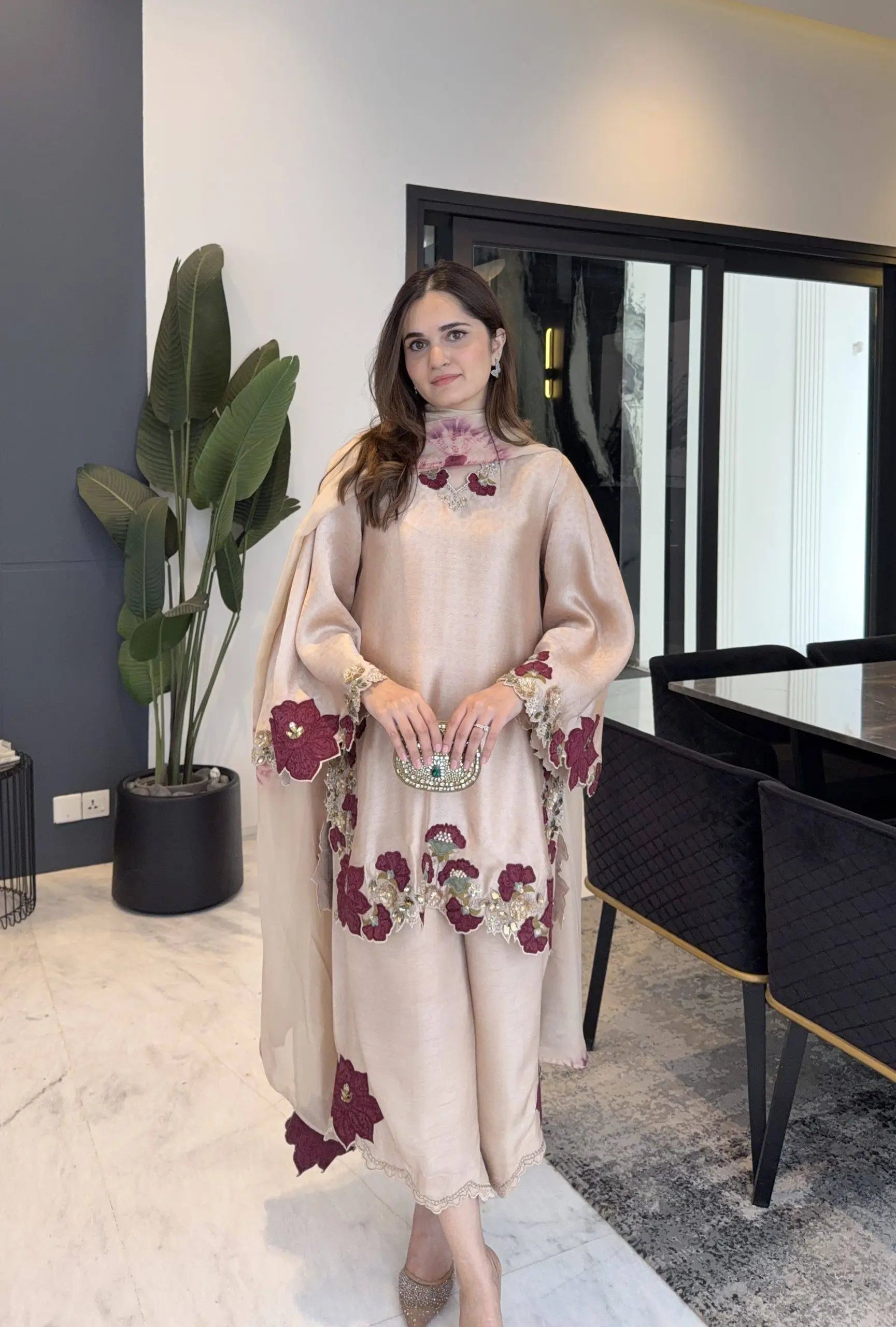 Champagne Applique Kurta Set